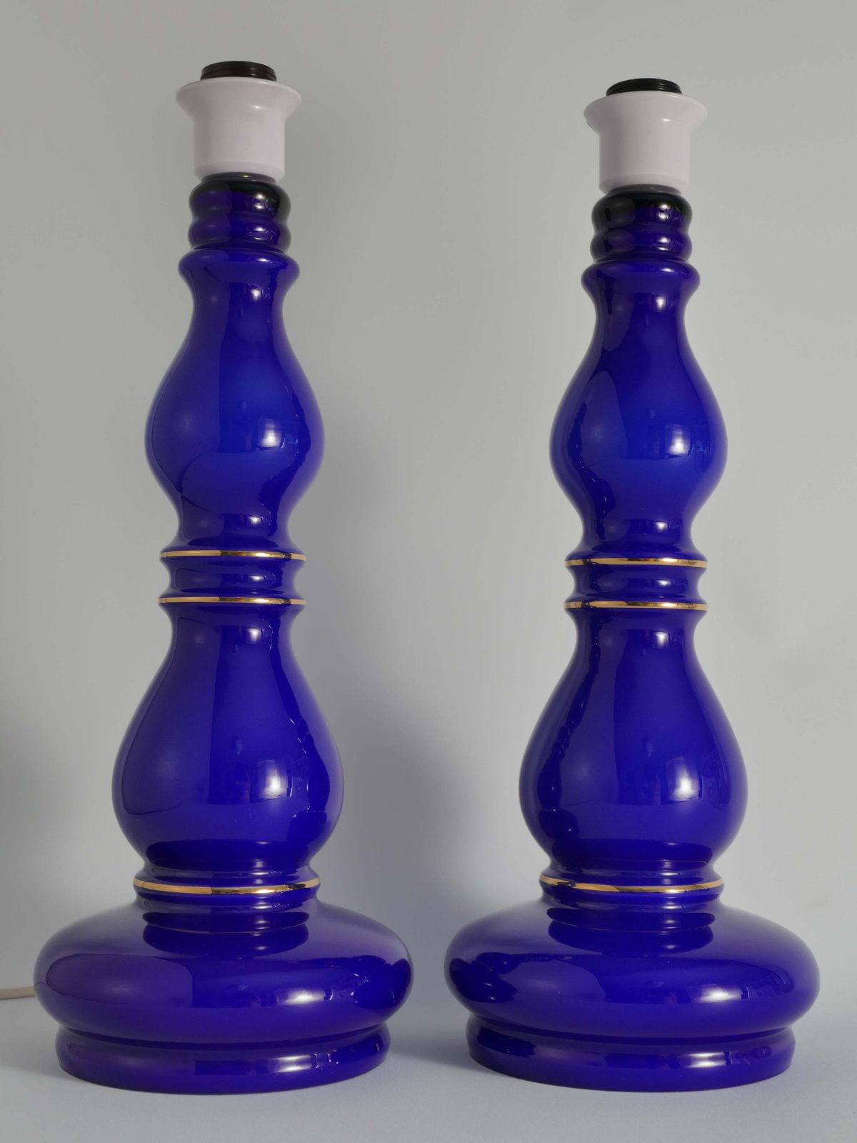 Baluster Shaped Cobalt Blue Glass Table Lamps, Rosdala Glassworks 1960, Set Of 2 photo for sale