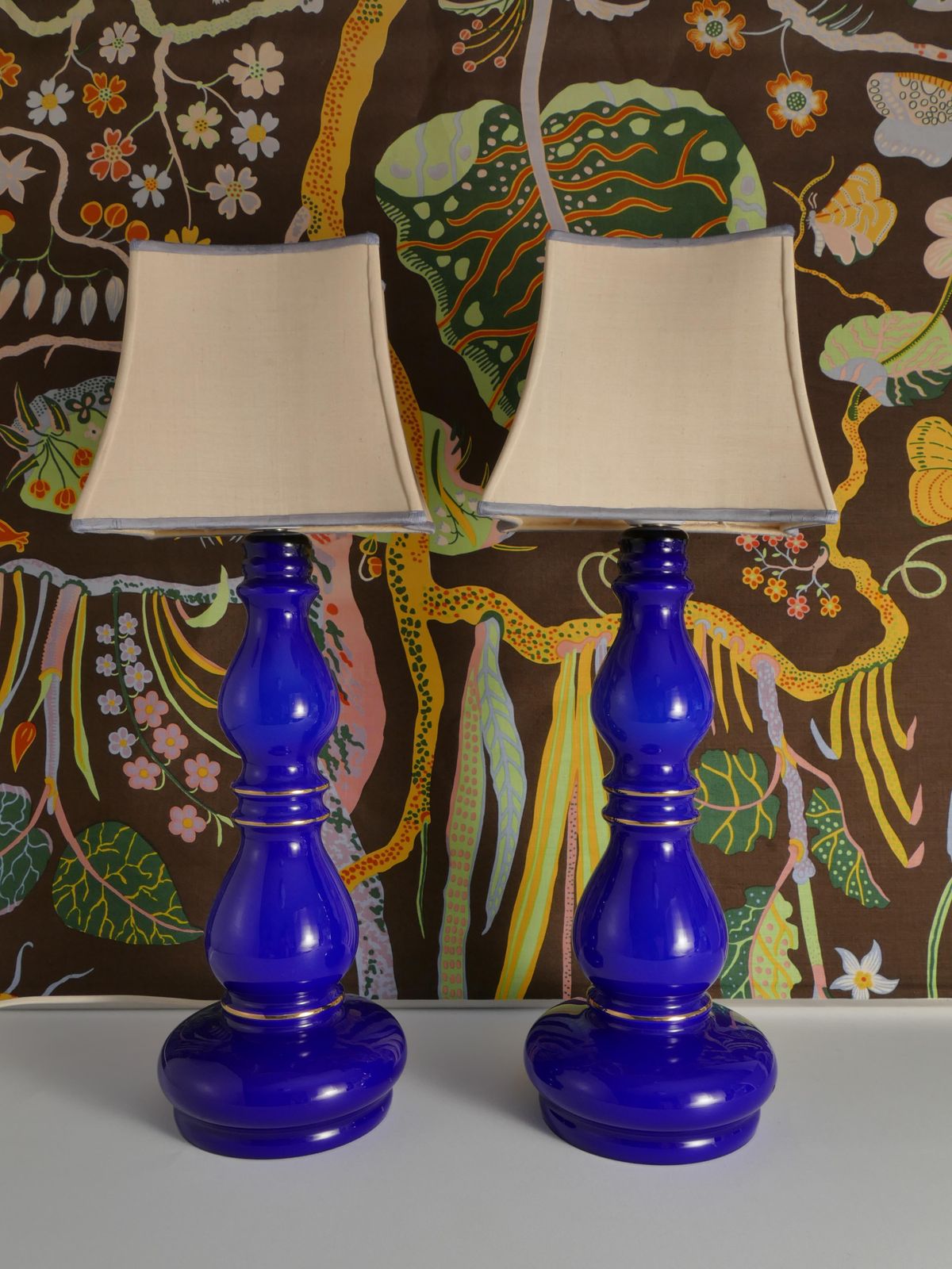 Baluster Shaped Cobalt Blue Glass Table Lamps, Rosdala Glassworks 1960, Set Of 2 photo 1849.0
