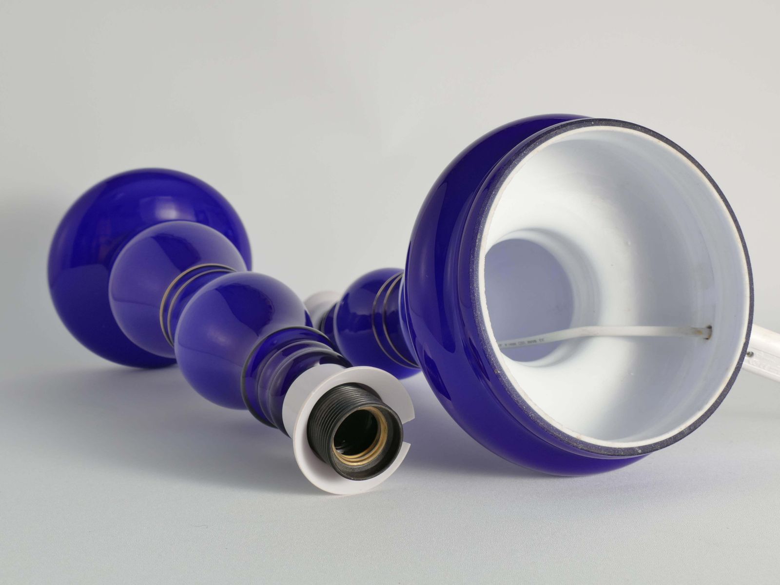 Baluster Shaped Cobalt Blue Glass Table Lamps, Rosdala Glassworks 1960, Set Of 2 photo vintage