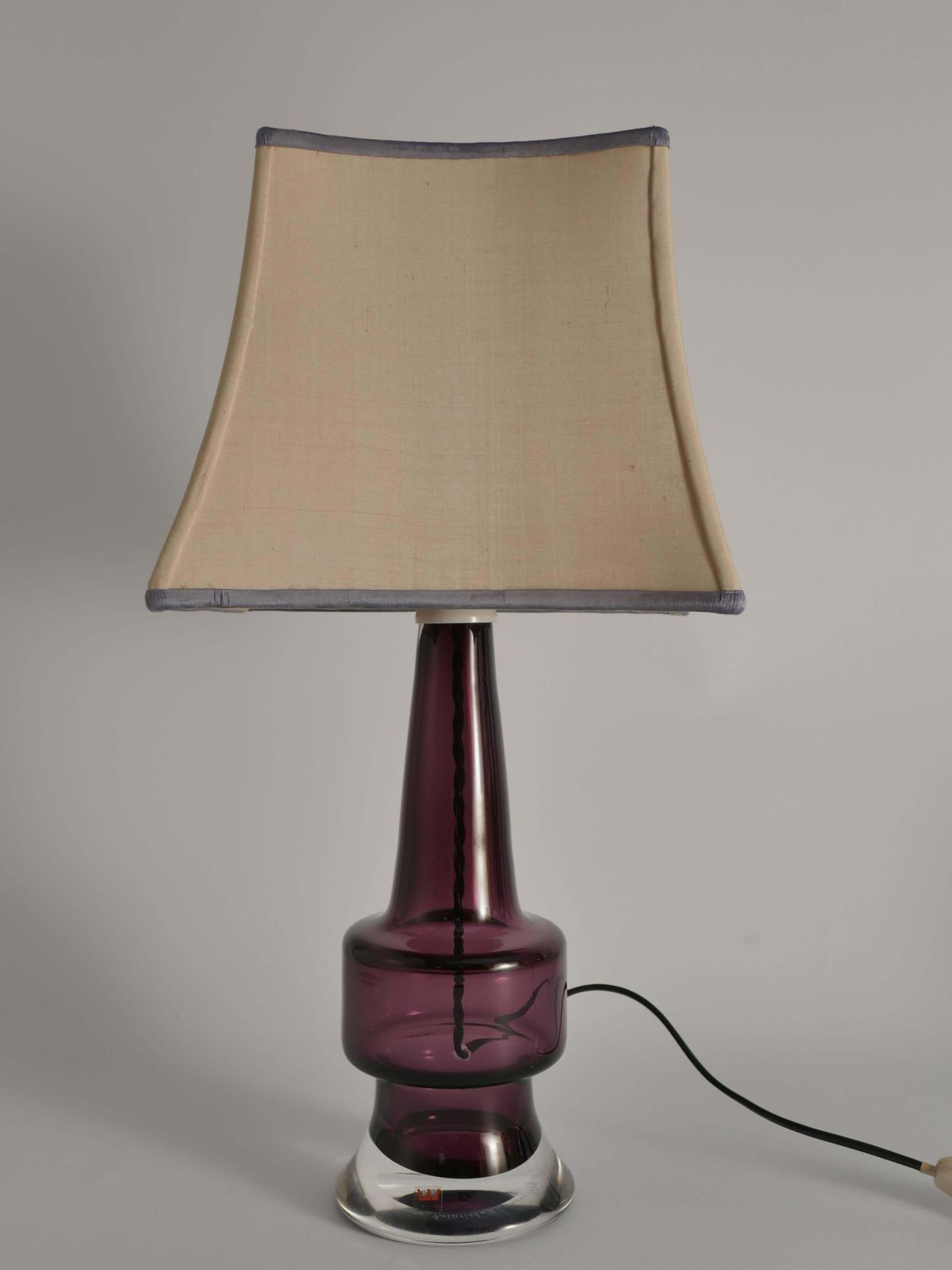 Mid Century Modern Purple Chrystal Glass Table Lamp By Kosta 1960s photo vintage