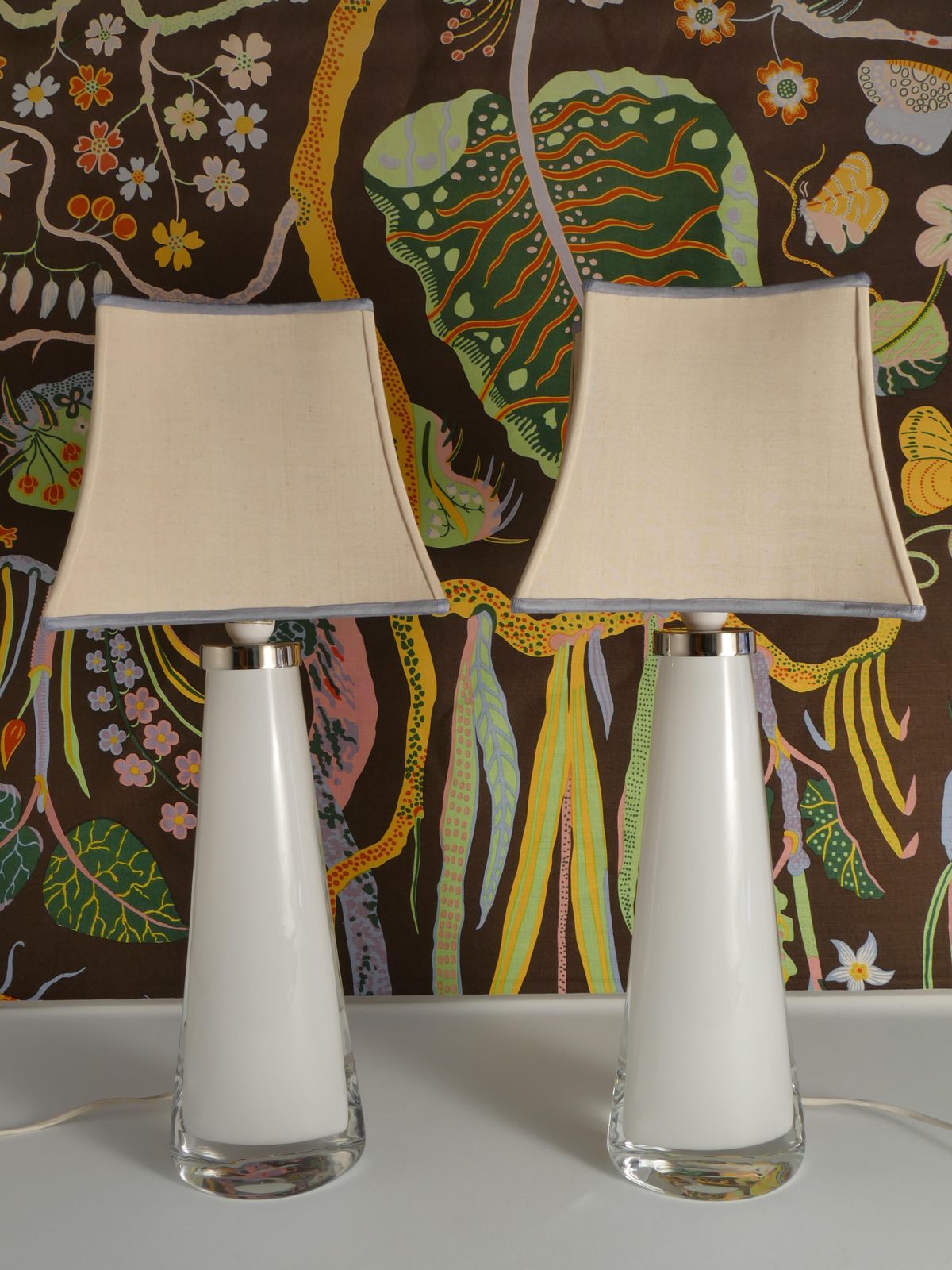 Large White Crystal Glass Table Lamps, Carl Fagerlund, Orrefors, 1960, Set Of 2 photo furniture