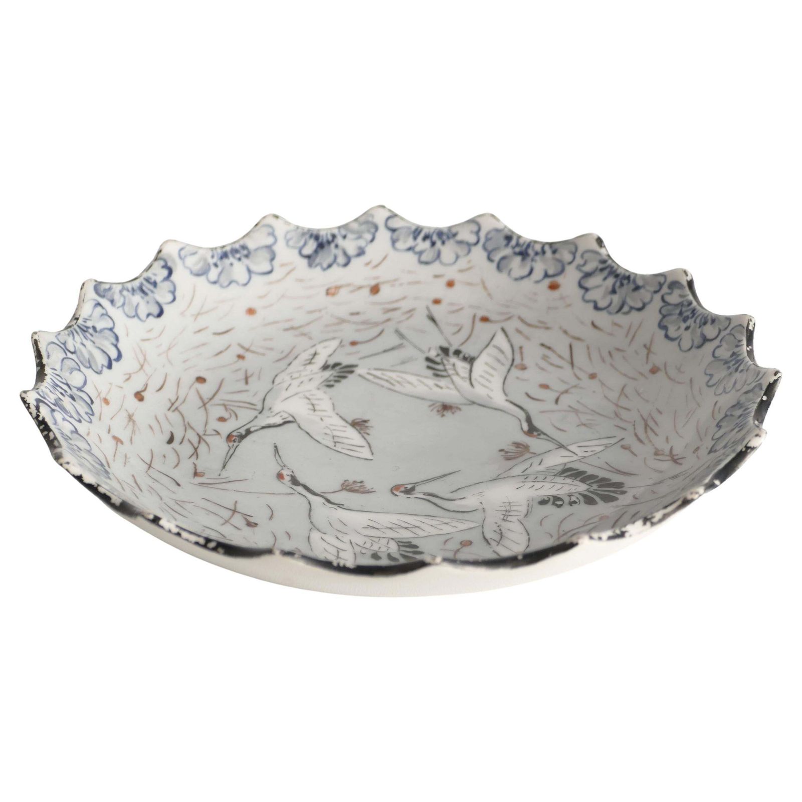 Japanese Meiji Period Light Blue Porcelain Dish With Cranes photo furniture