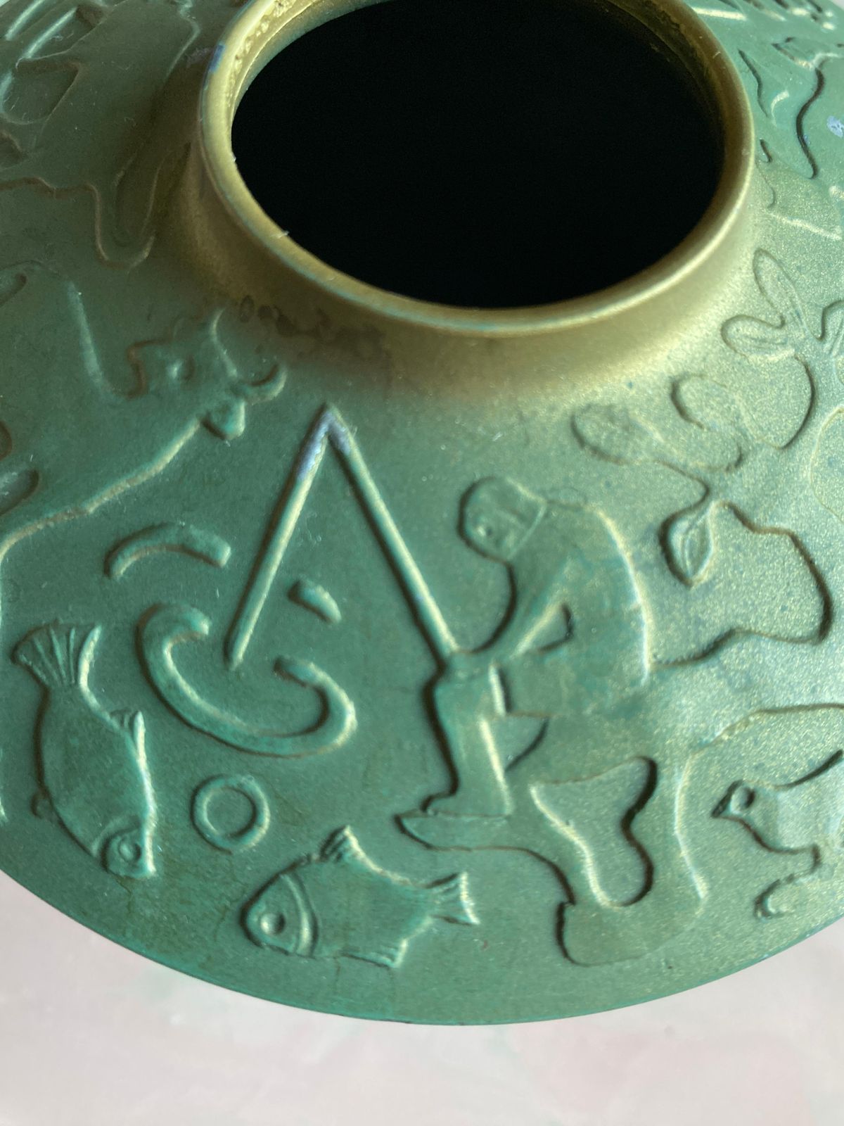 Art Deco Sage Green Metal Vase Attributed To Sonja Katzin, Stjärnmetall, 1940s photo for sale