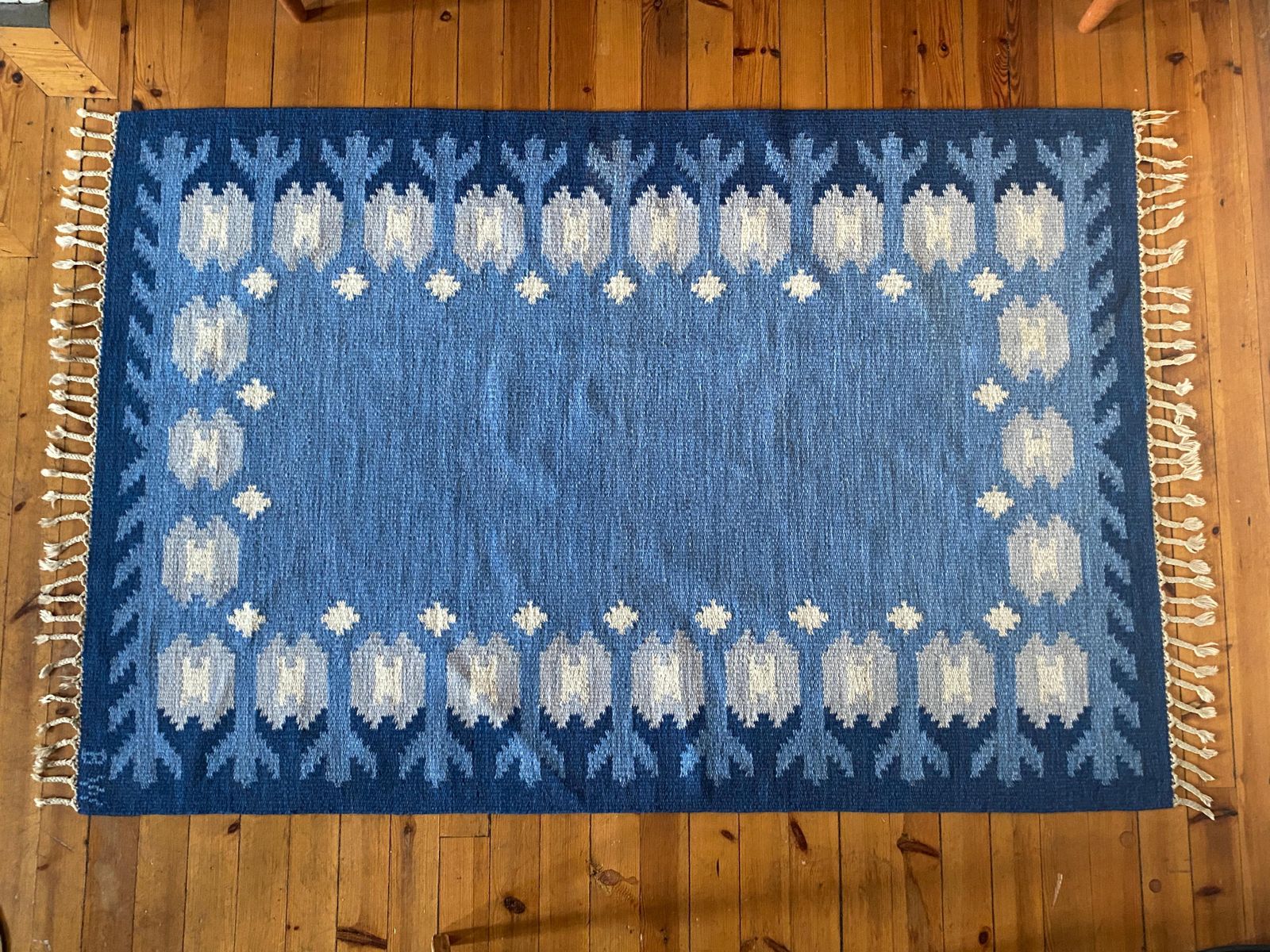 Scandinavian Modern Blue Rölakan Flatweave Rug By Berit Koenig Woelfer Sweden photo Textiles