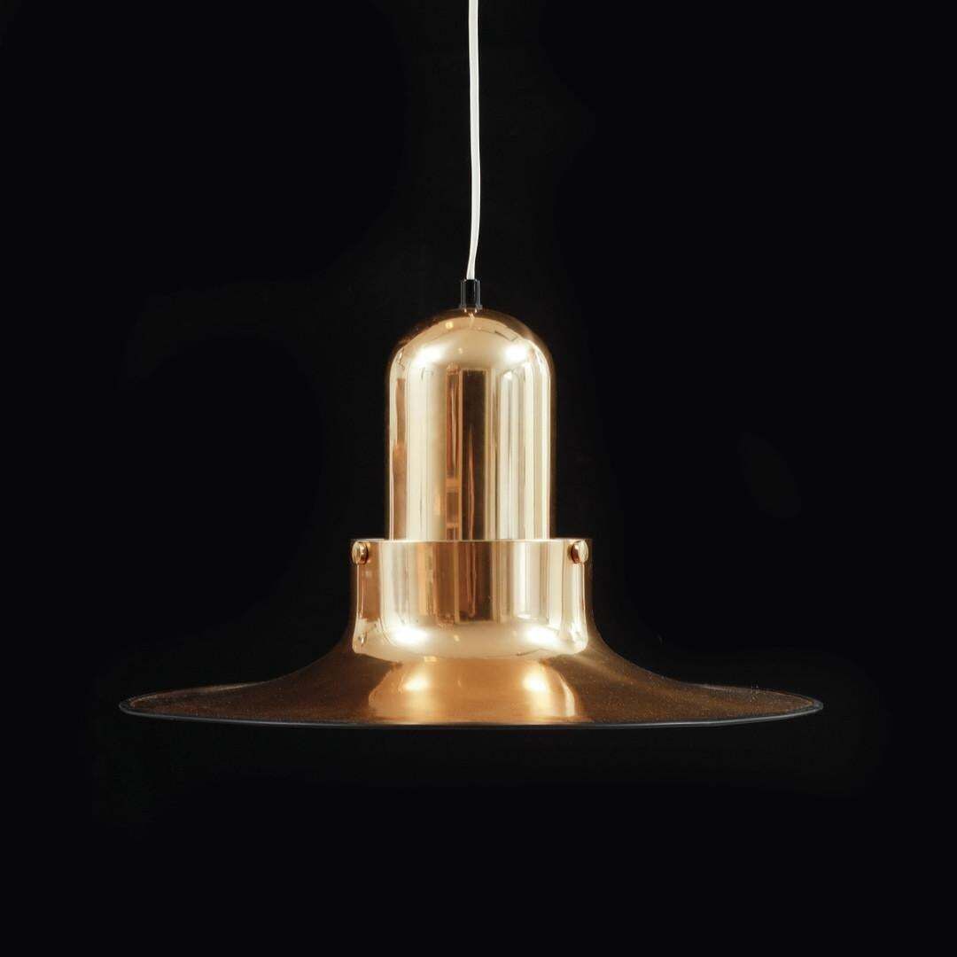 Scandinavian Modern Golden Pendant Lamp By Po Ström, 1970's photo Lighting