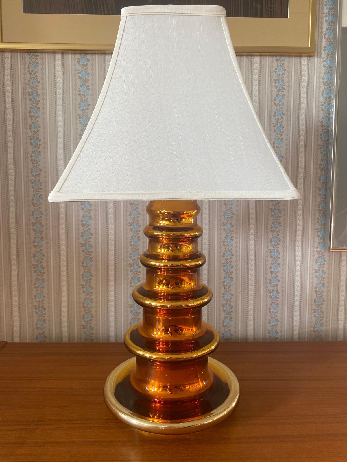 Metallic Amber Glass Table Lamp By Gustav Leek For Orrefors, 1960s photo Lighting