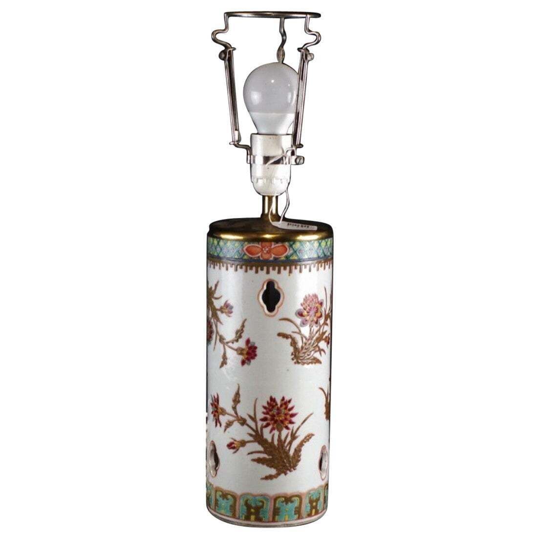 Hand Painted Flower Motif Porcelain Table Lamp, Qing Dynasty, China