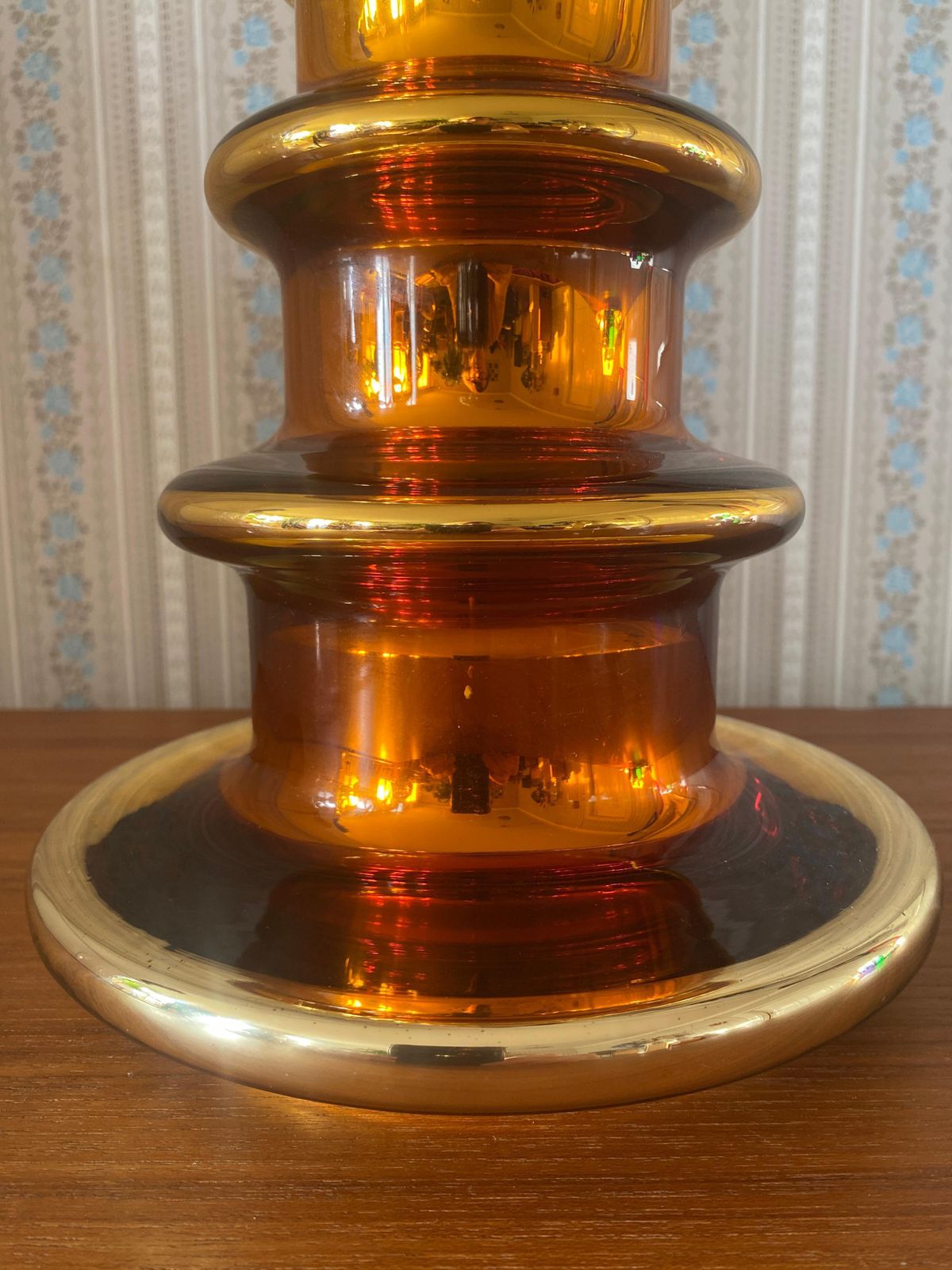 Lighting Metallic Amber Glass Table Lamp By Gustav Leek For Orrefors, 1960s photo