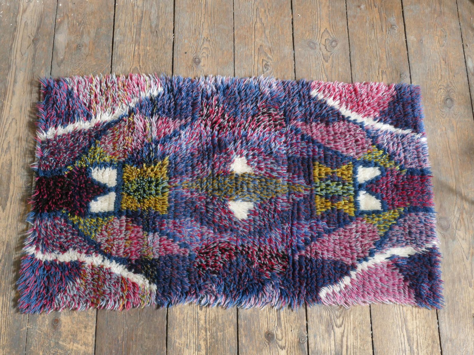 Scandinavian Modern High Pile Geometric Handmade Wool Rya Rug, Sweden 1960s photo for sale
