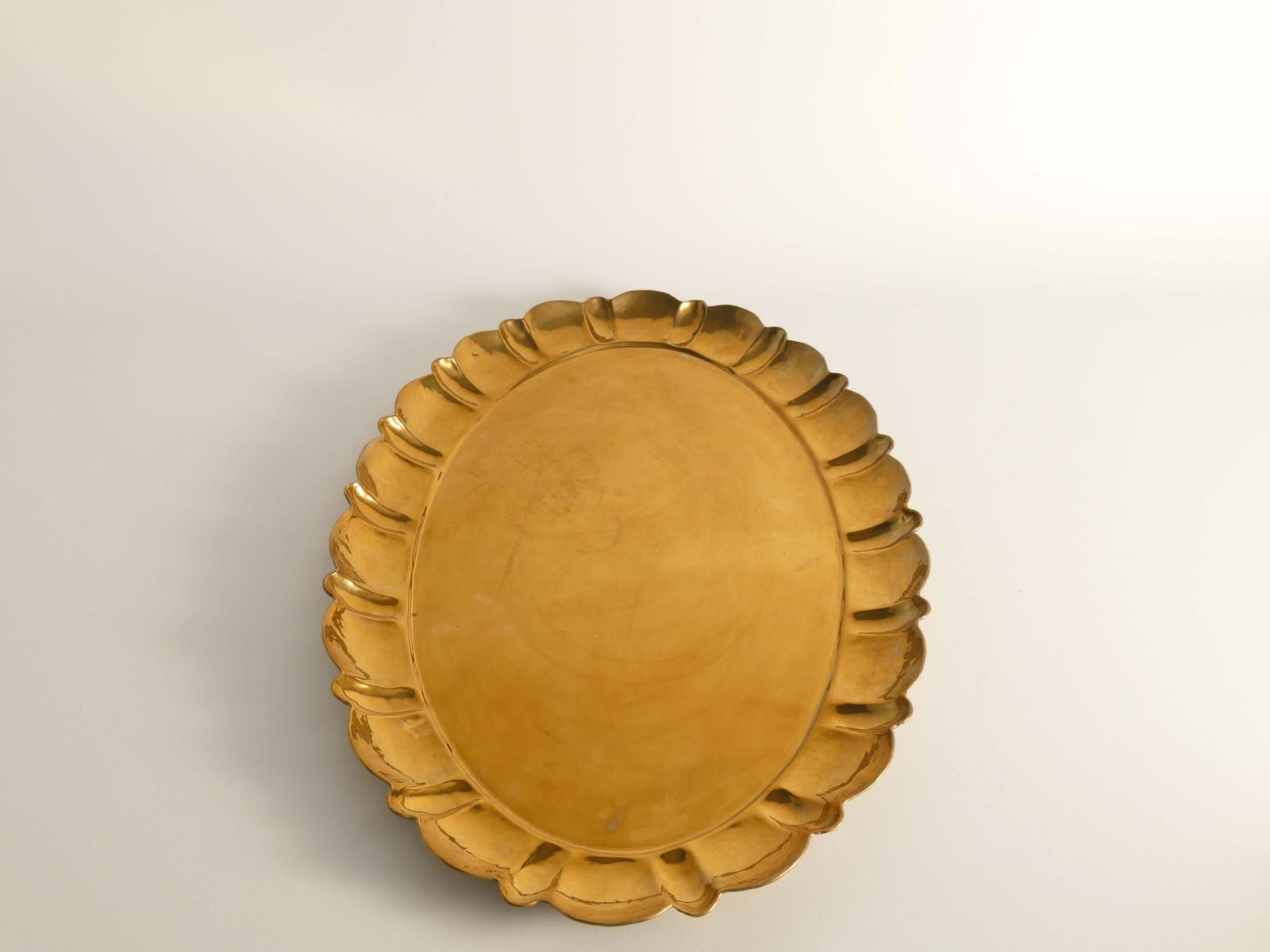 Hollywood Regency Large Oval Brass Tray By Firma Lars Holmström, Sweden 1940's photo 503.0