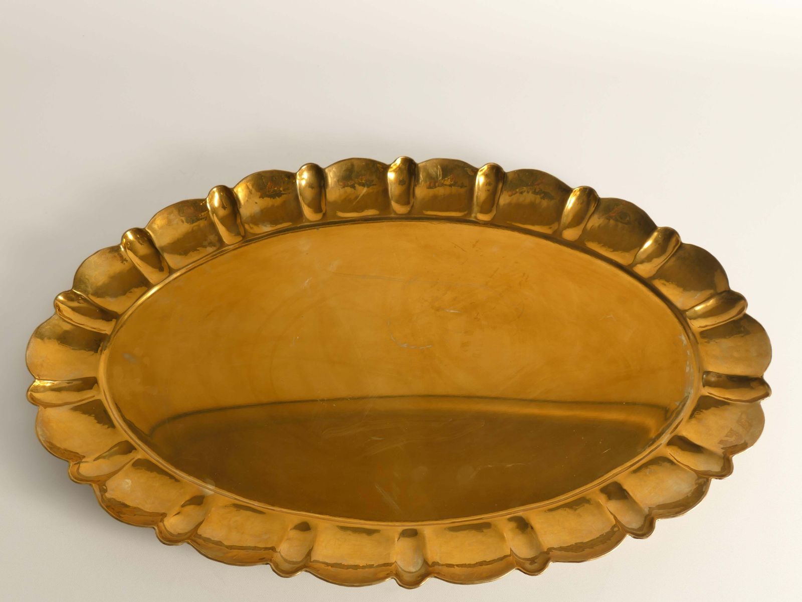 Home Decor Hollywood Regency Large Oval Brass Tray By Firma Lars Holmström, Sweden 1940's photo