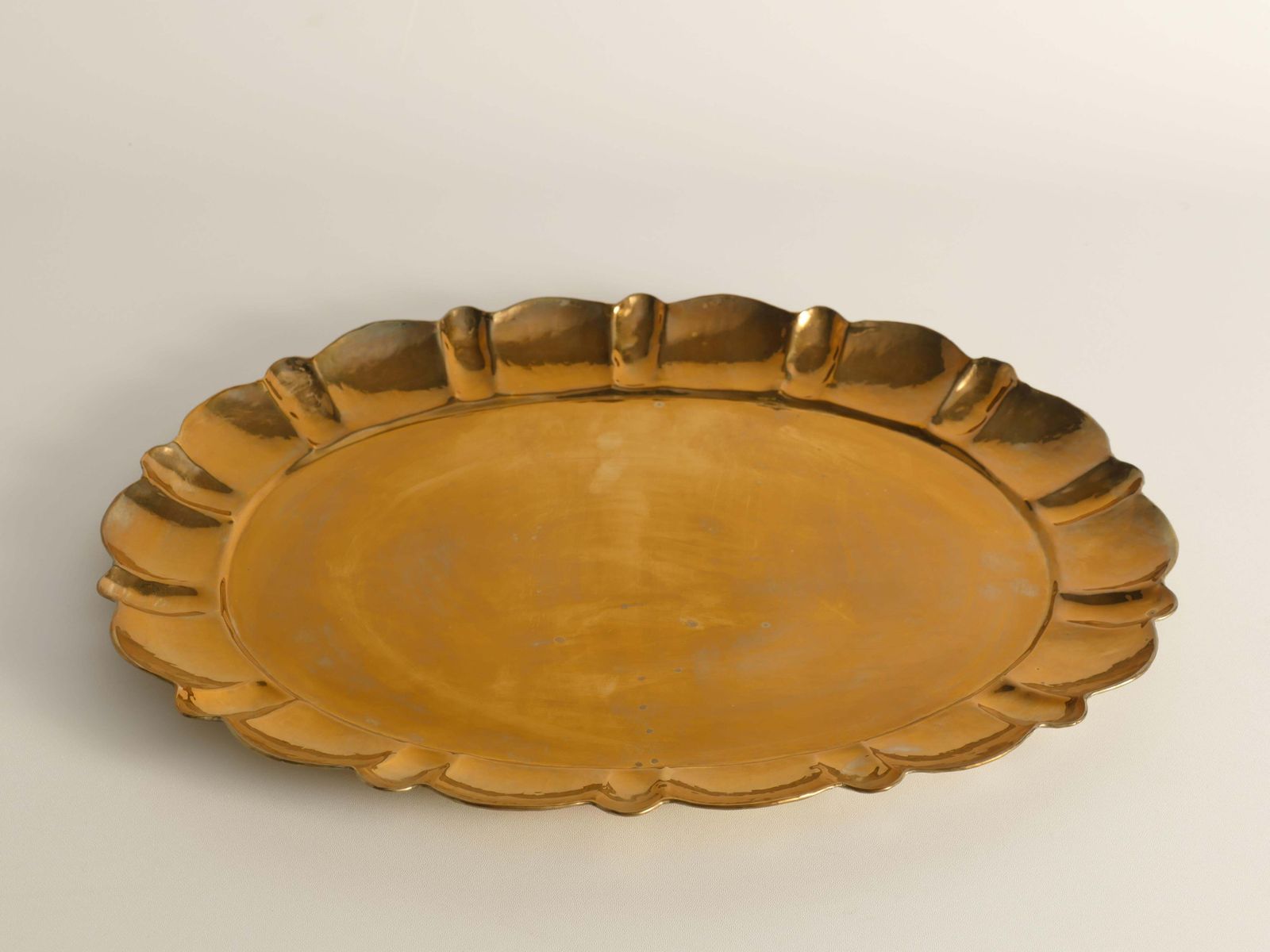 Hollywood Regency Large Oval Brass Tray By Firma Lars Holmström, Sweden 1940's photo furniture