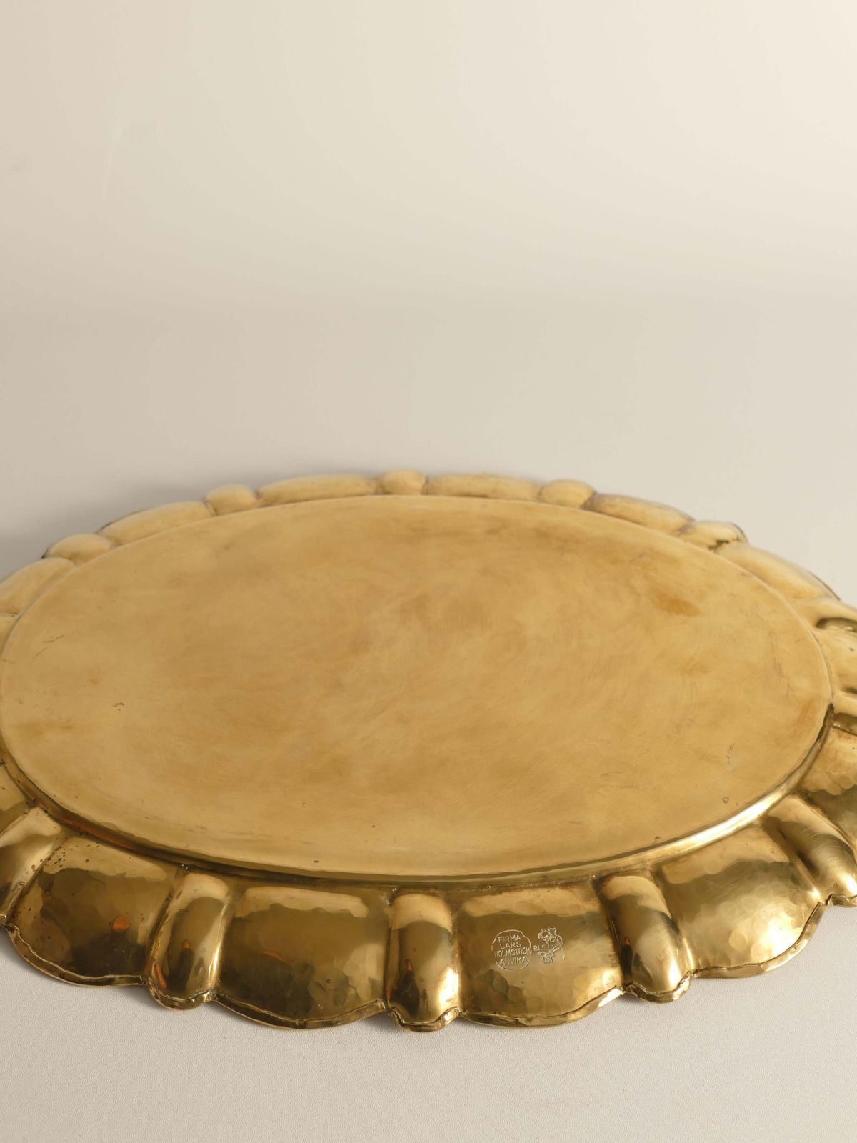 photo furniture Hollywood Regency Large Oval Brass Tray By Firma Lars Holmström, Sweden 1940's