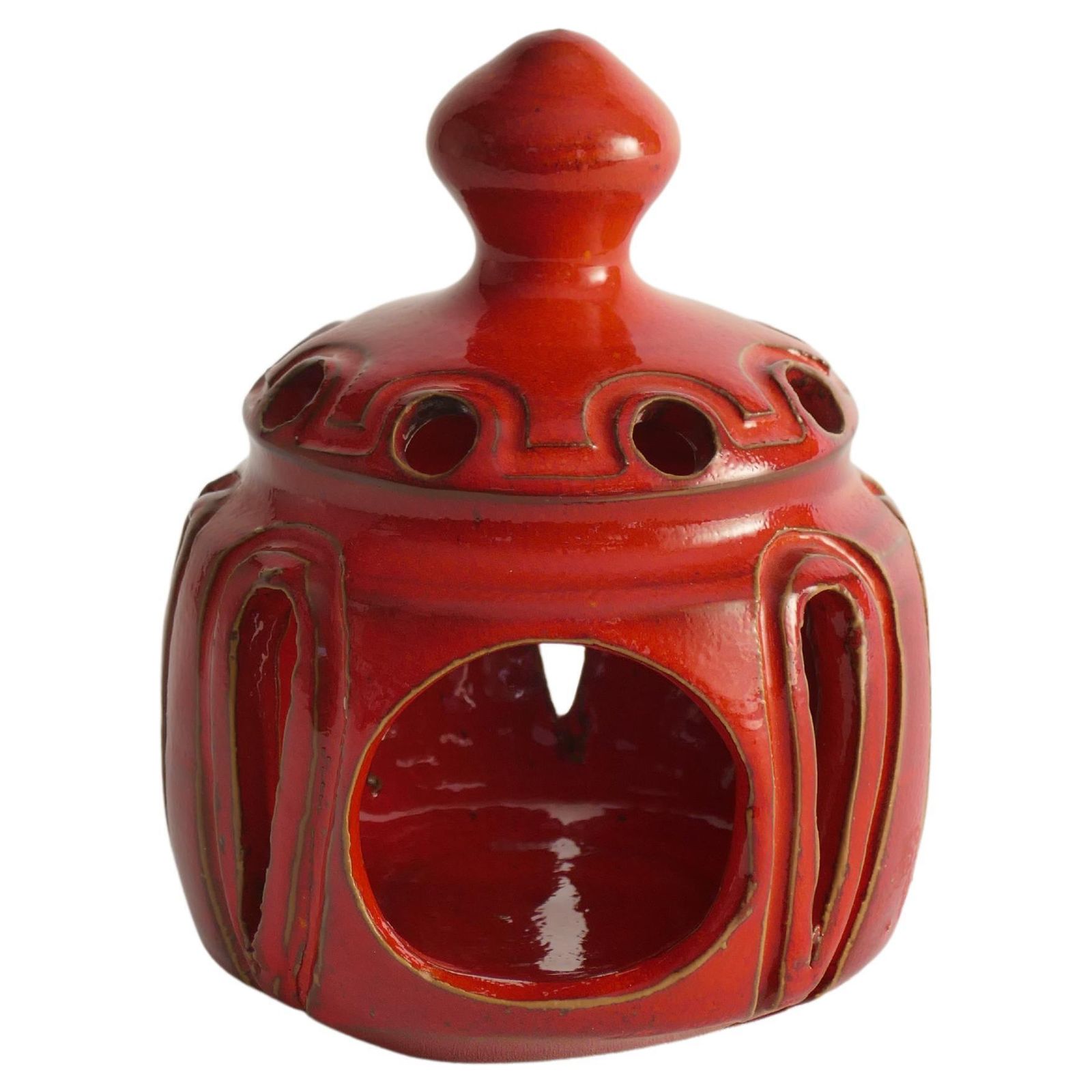 Lobster Red Handmade Ceramic Candle Lamp, By  Barbro Sundelin For Basun Keramik