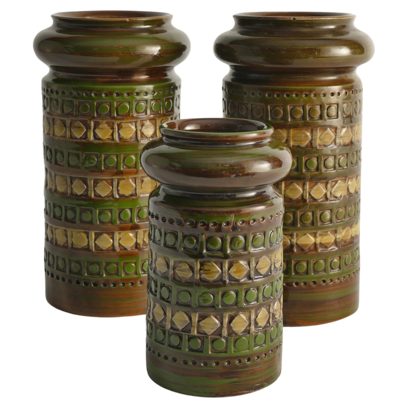 Yellow And Green Stoneware Vases By Aldo Londi For Bitossi, Italy, Set Of 3