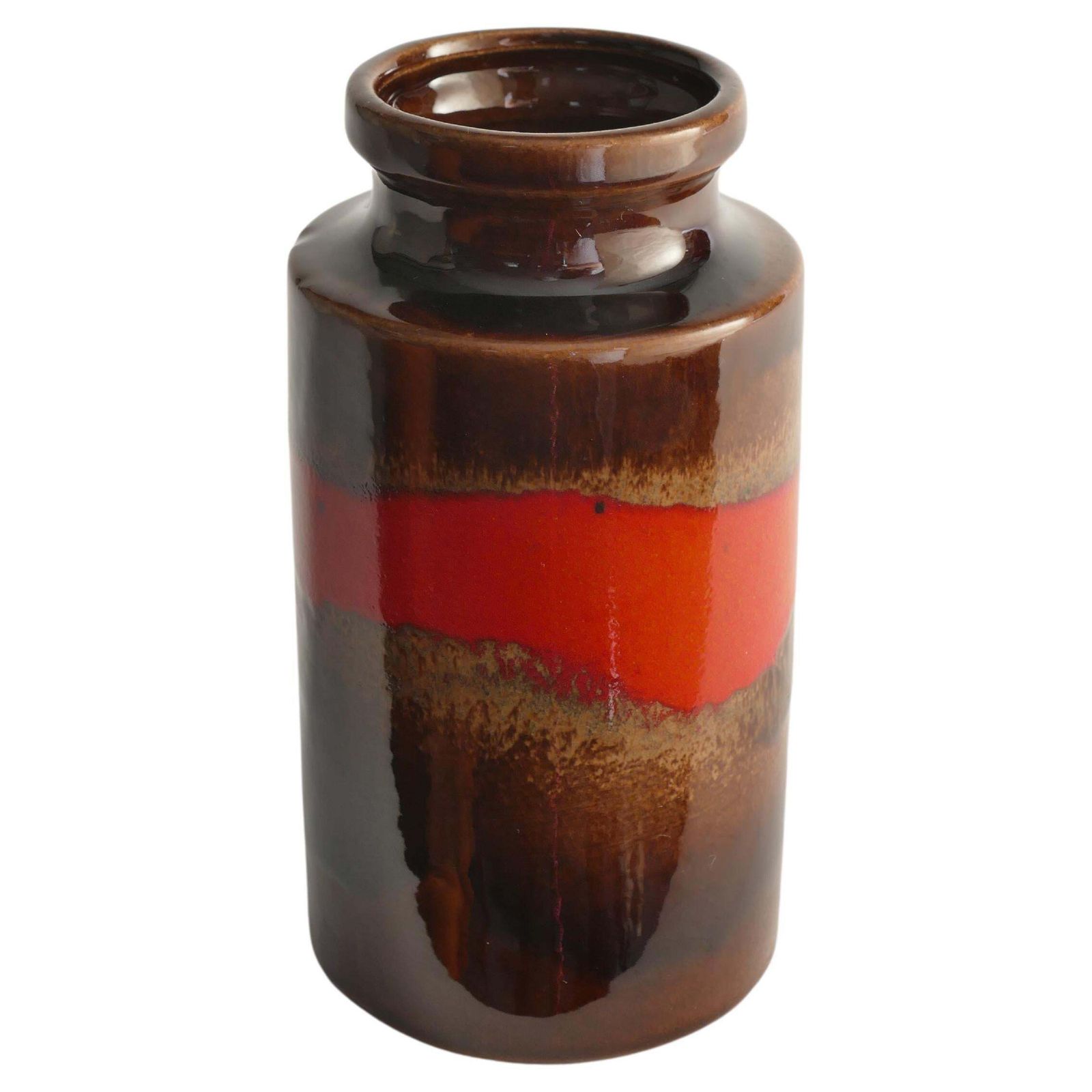 Mid Century Modern Fat Lava Red And Brown Stoneware Vase By Scheurich, W Germany