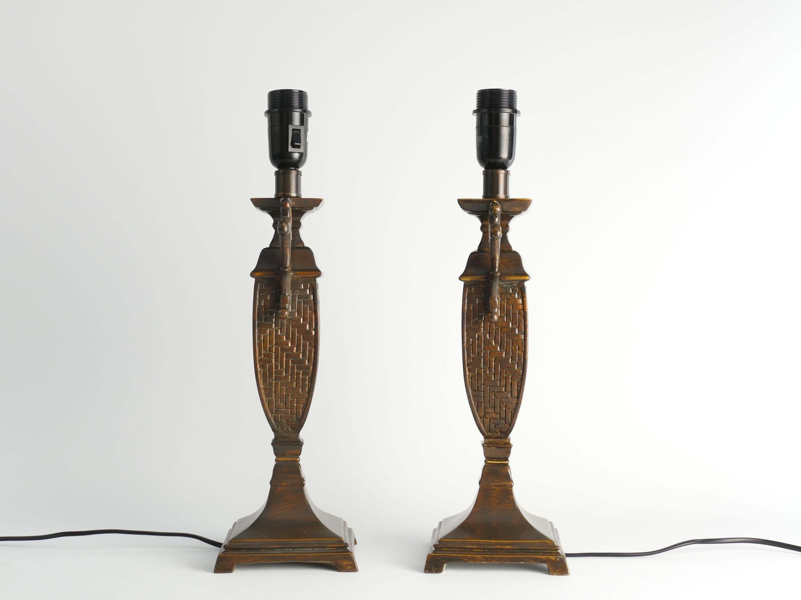 Chinoiserie Faux Rattan Amphora Table Lamps By Aneta, Sweden 1980's photo Lighting