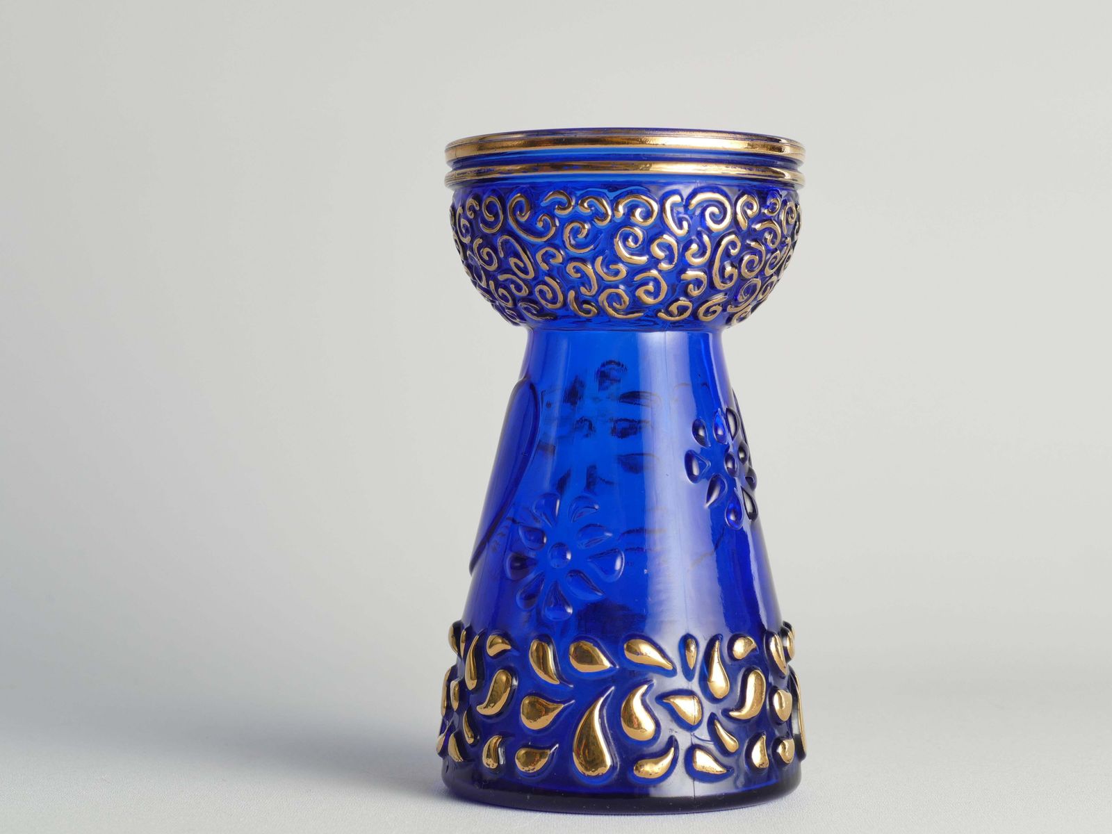 Mid Century Modern Cobalt Blue And Gold Glass Hyacinth Vase By Walther Glas photo buy