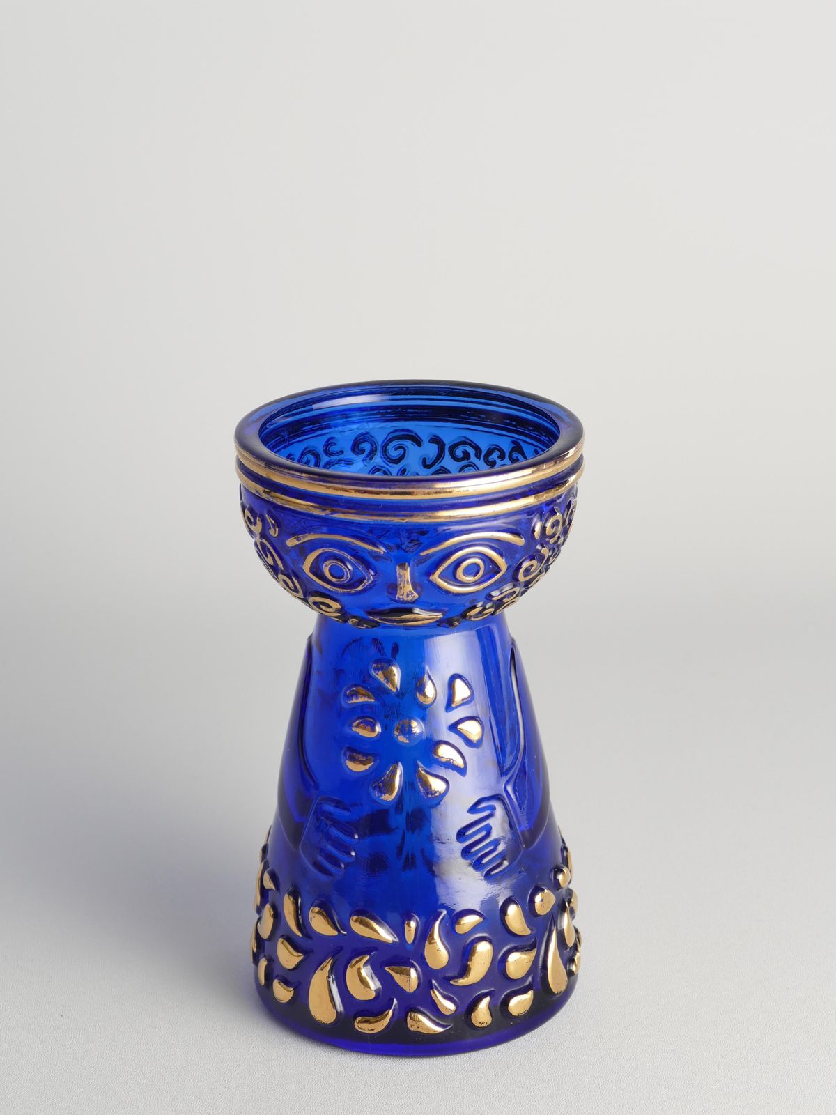 photo buy Mid Century Modern Cobalt Blue And Gold Glass Hyacinth Vase By Walther Glas