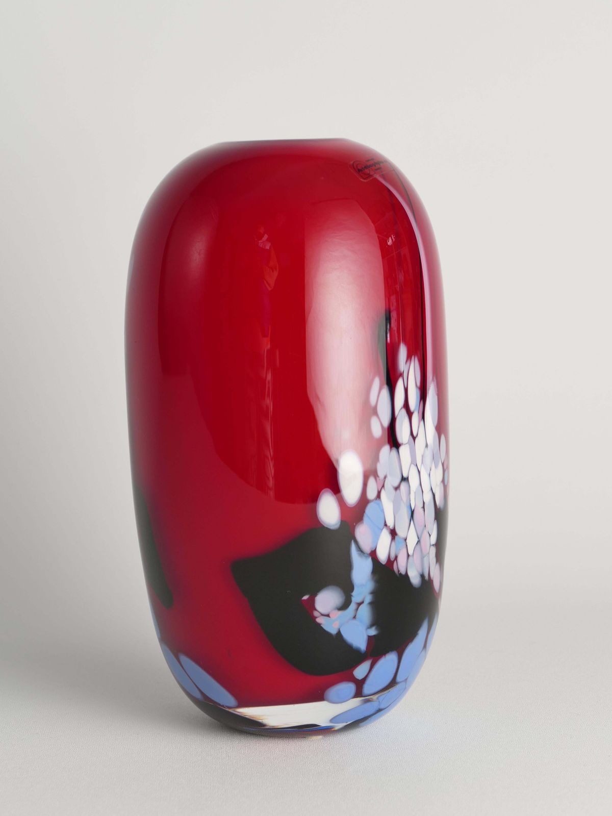 photo for sale Unique Cherry Red Art Glass Vase By Mikael Axenbrant, Sweden 1990