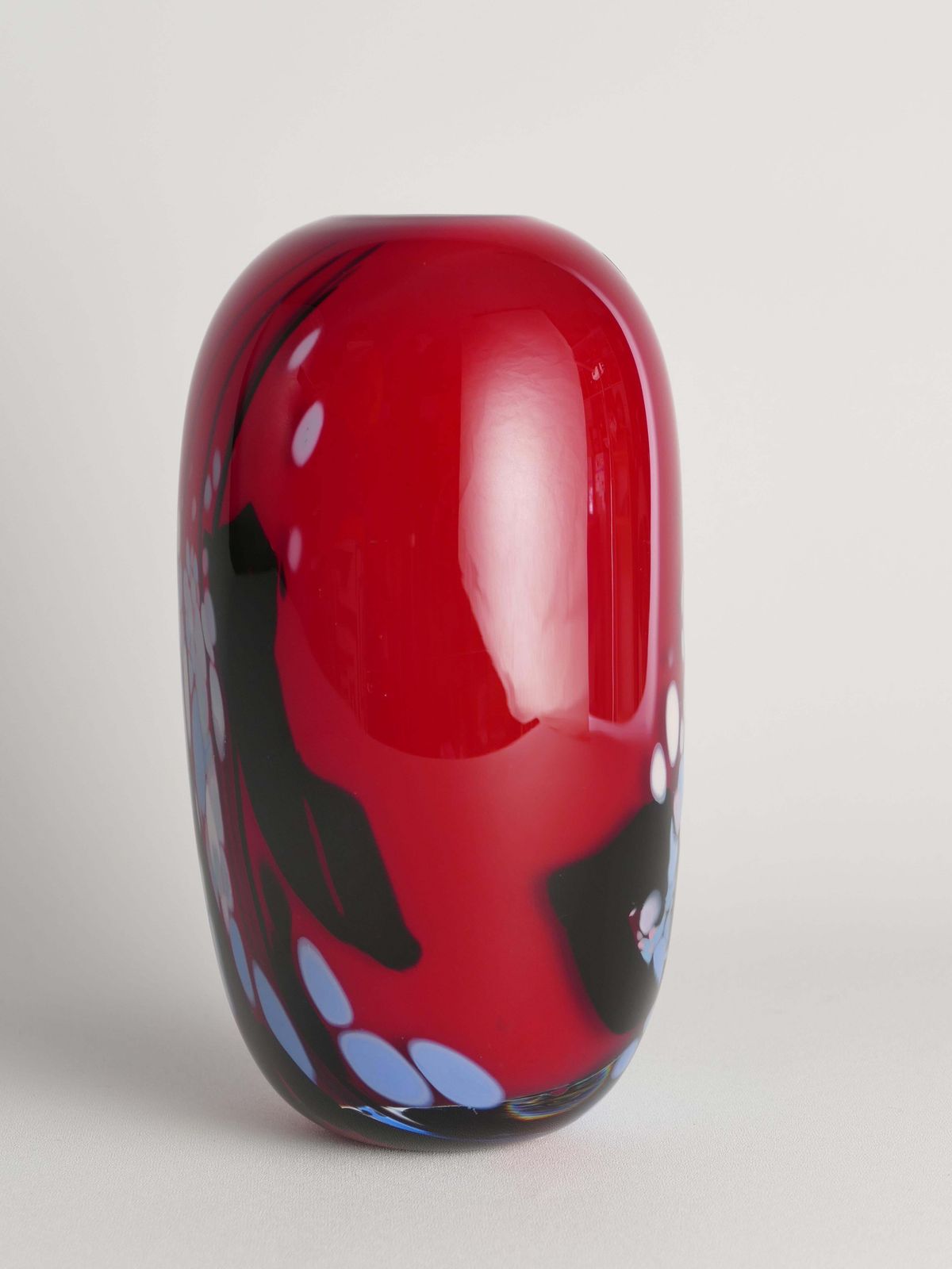 Home Decor Unique Cherry Red Art Glass Vase By Mikael Axenbrant, Sweden 1990 photo