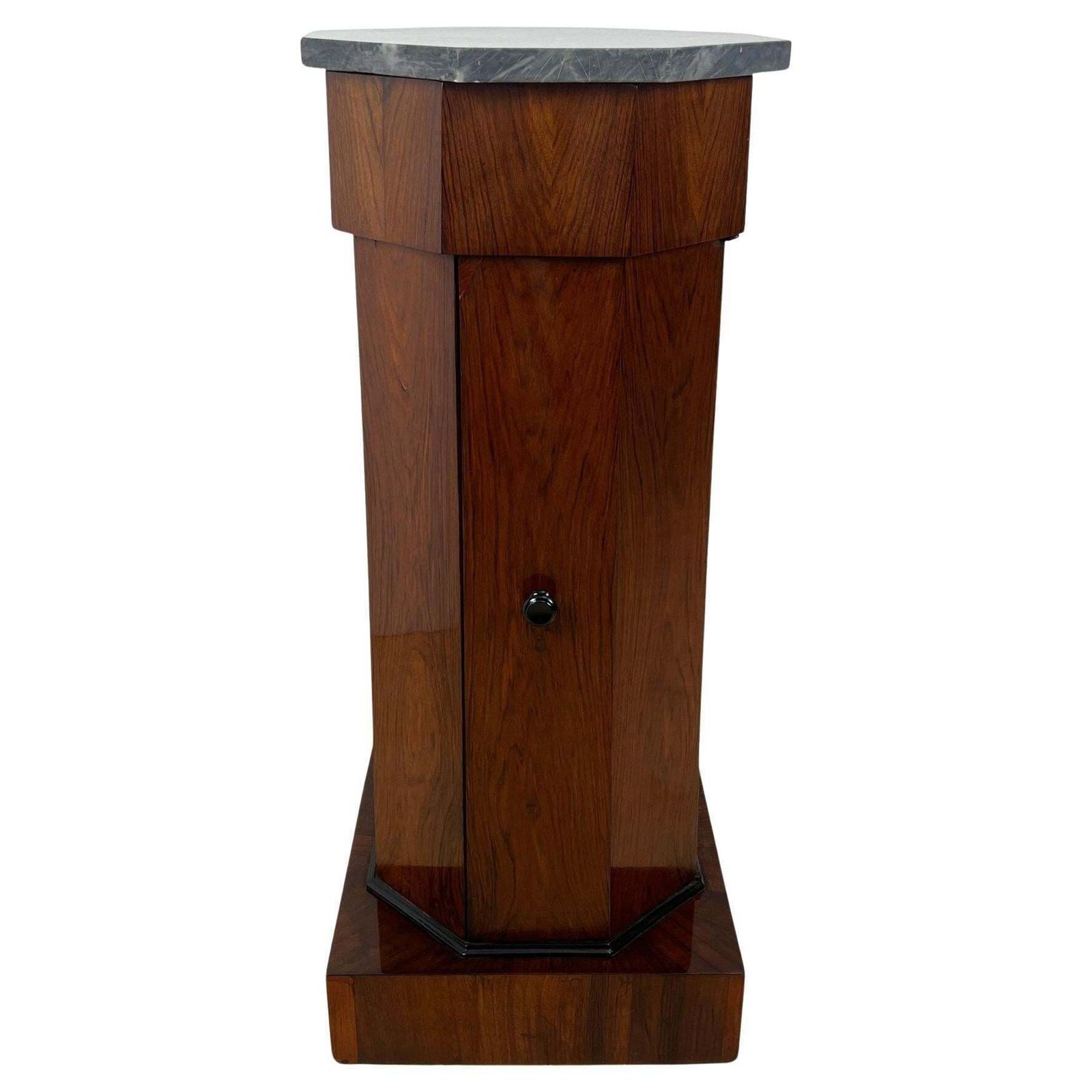 Biedermeier Drum Cabinet, Walnut Veneer, Marble, France Circa 1830