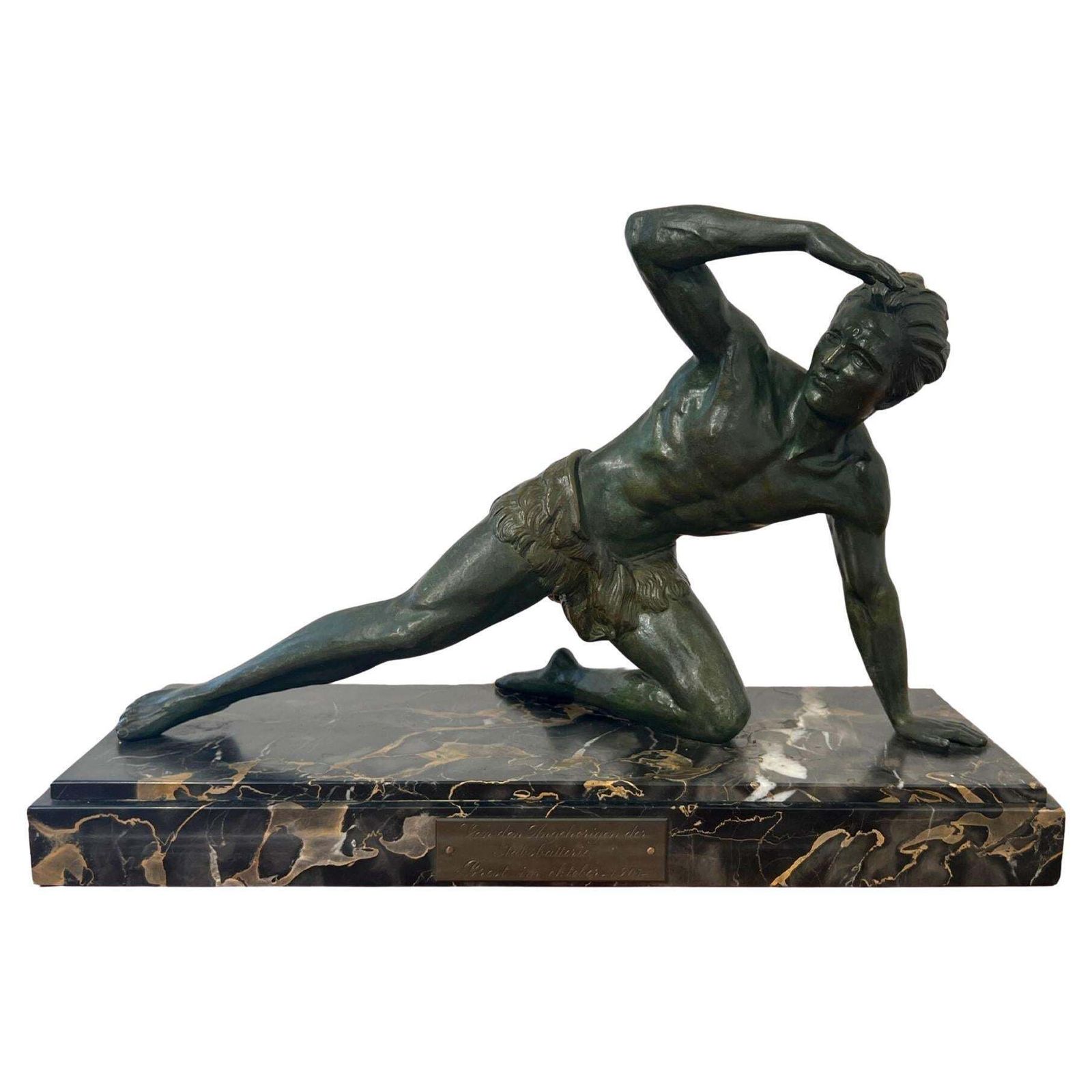 Art Deco Male Sculpture, Bronze, Marble, France Circa 1930