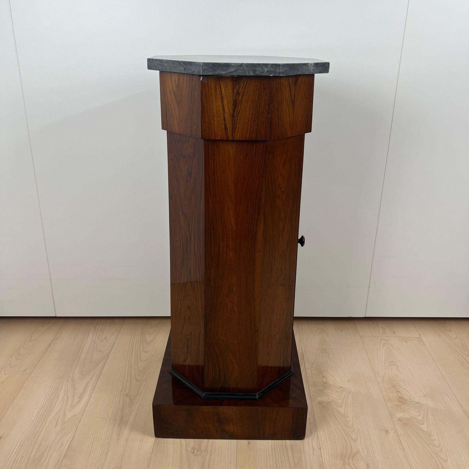 Biedermeier Drum Cabinet, Walnut Veneer, Marble, France Circa 1830 photo vintage