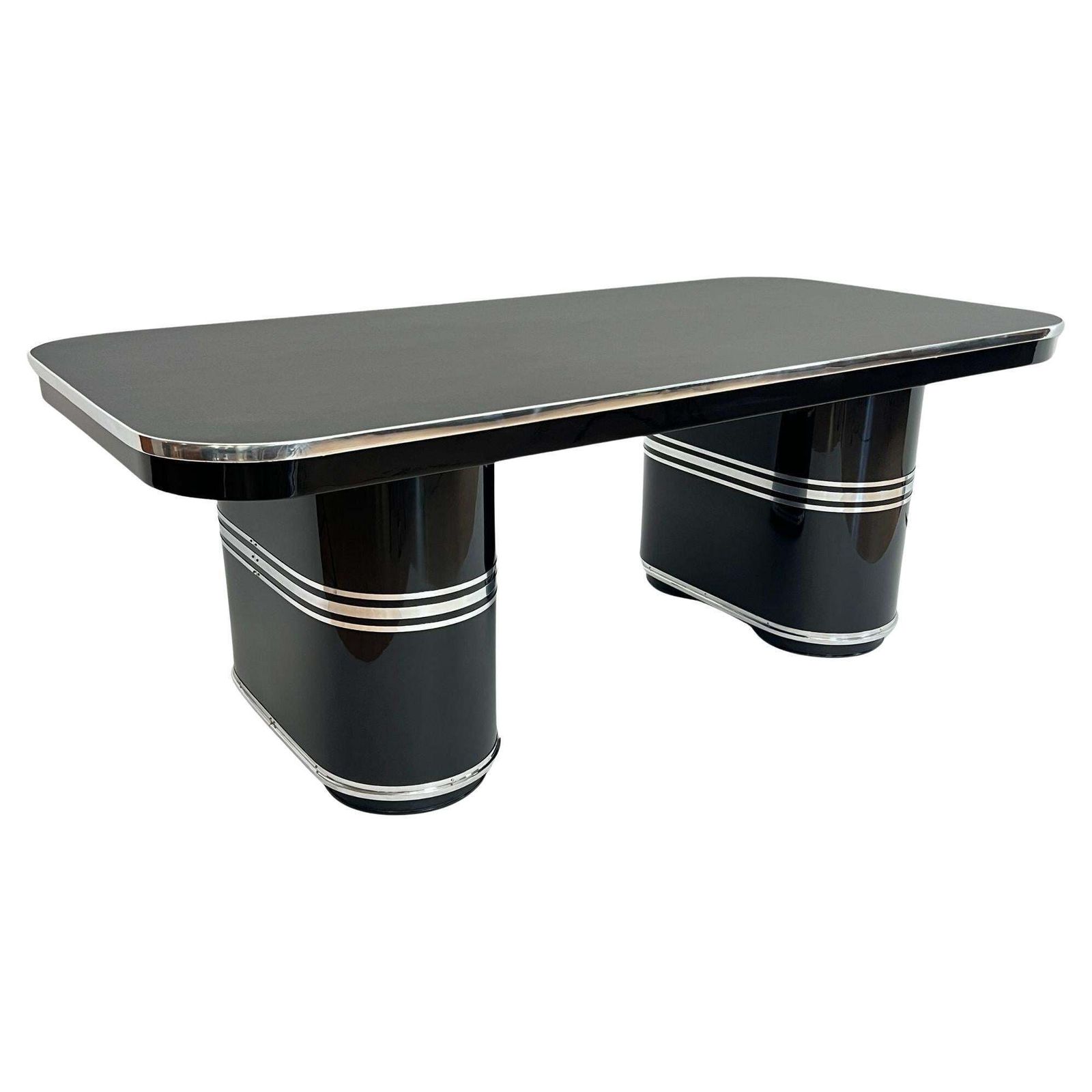 Mauser Desk ‚New York‘, Black Lacquer, Metal, Linoleum, Germany Circa 1950