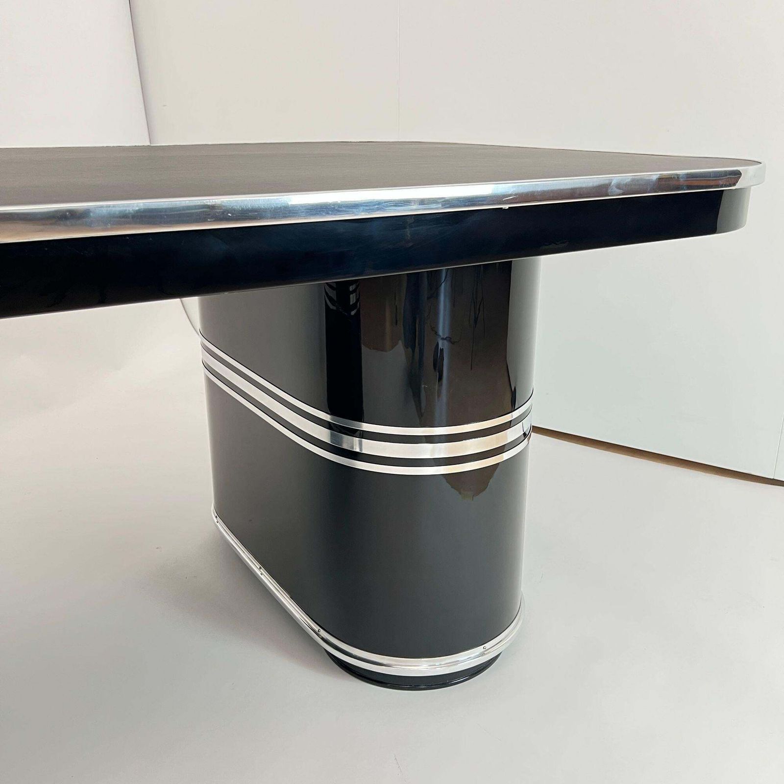 photo furniture Mauser Desk ‚New York‘, Black Lacquer, Metal, Linoleum, Germany Circa 1950