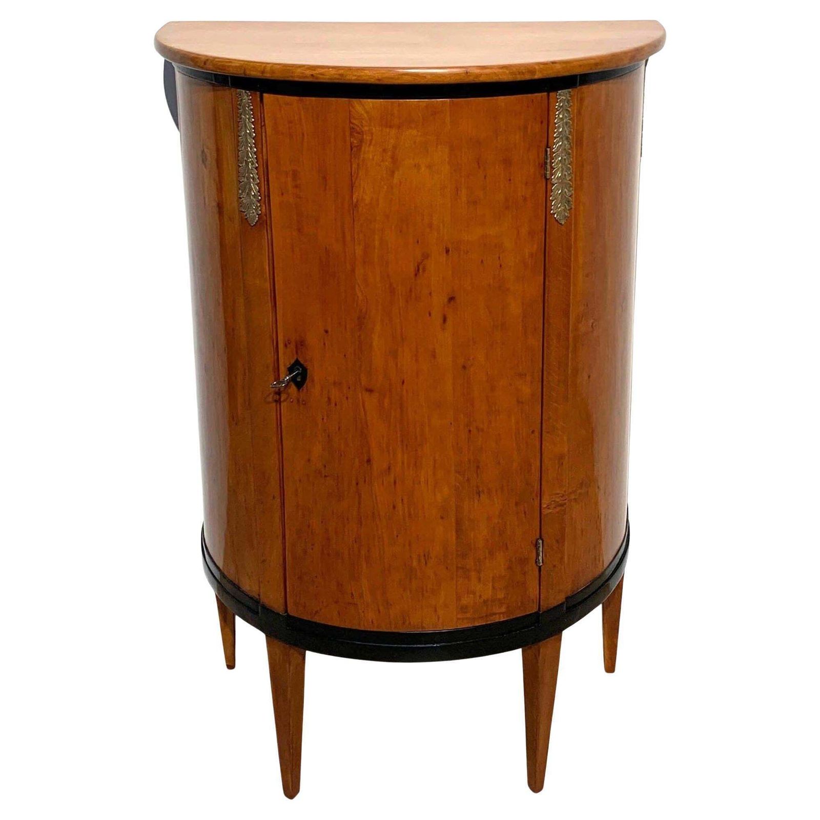 Neoclassical Demilune Half Cabinet, Cherrywood And Brass, France, Circa 1810