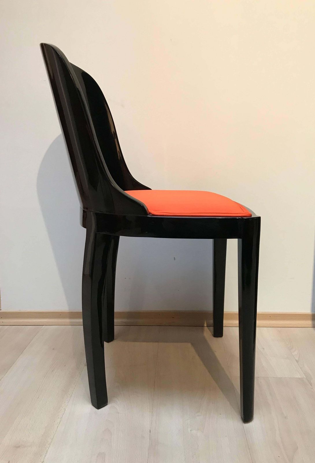 1201.0 Art Deco Chair, Ebonized Wood, Orange Fabric, France, Circa 1930 photo