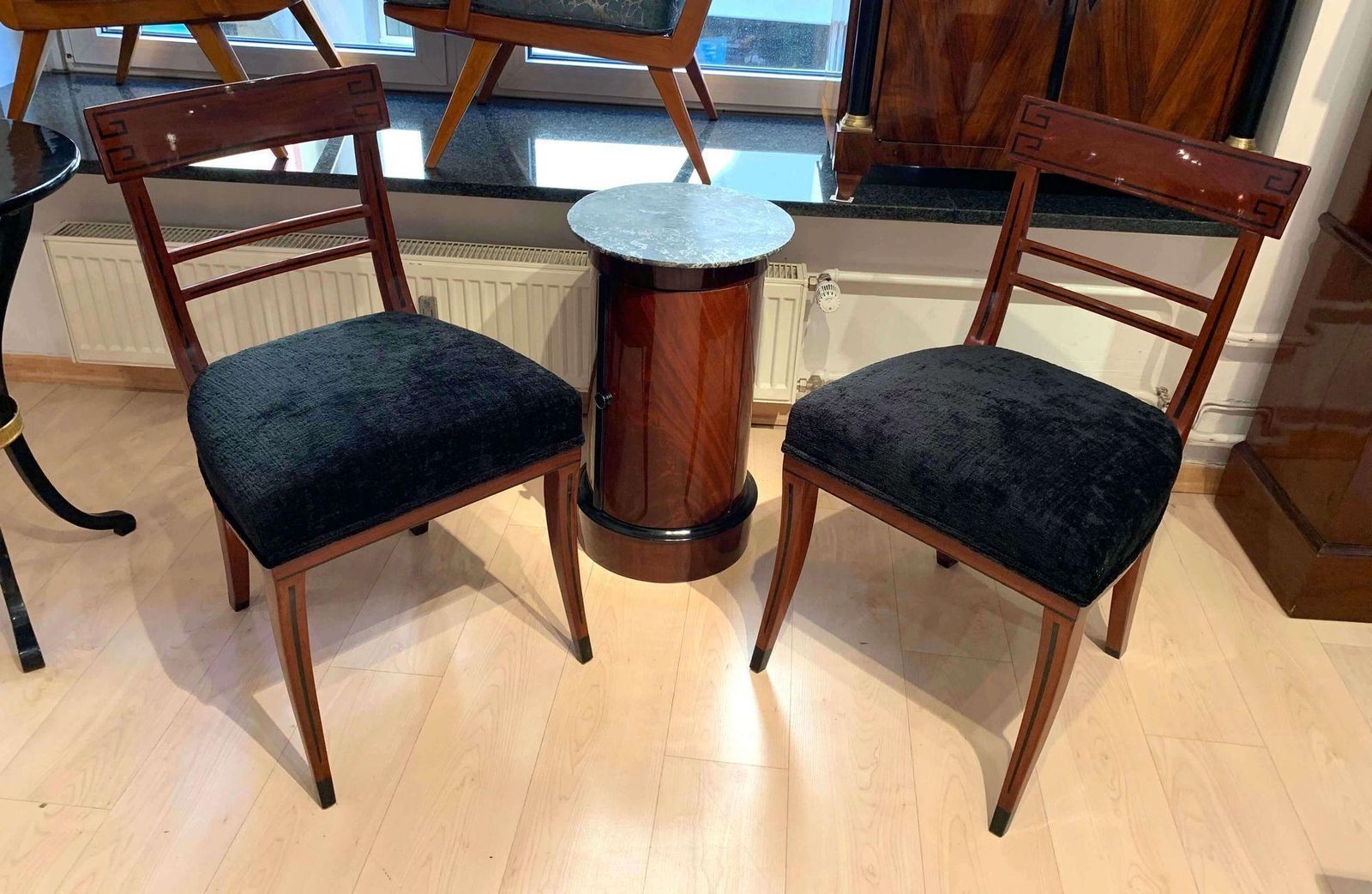 photo buy Biedermeier Side Chair, Mahogany, Ebony Inlays, Black Velvet, Austria Circa 1820