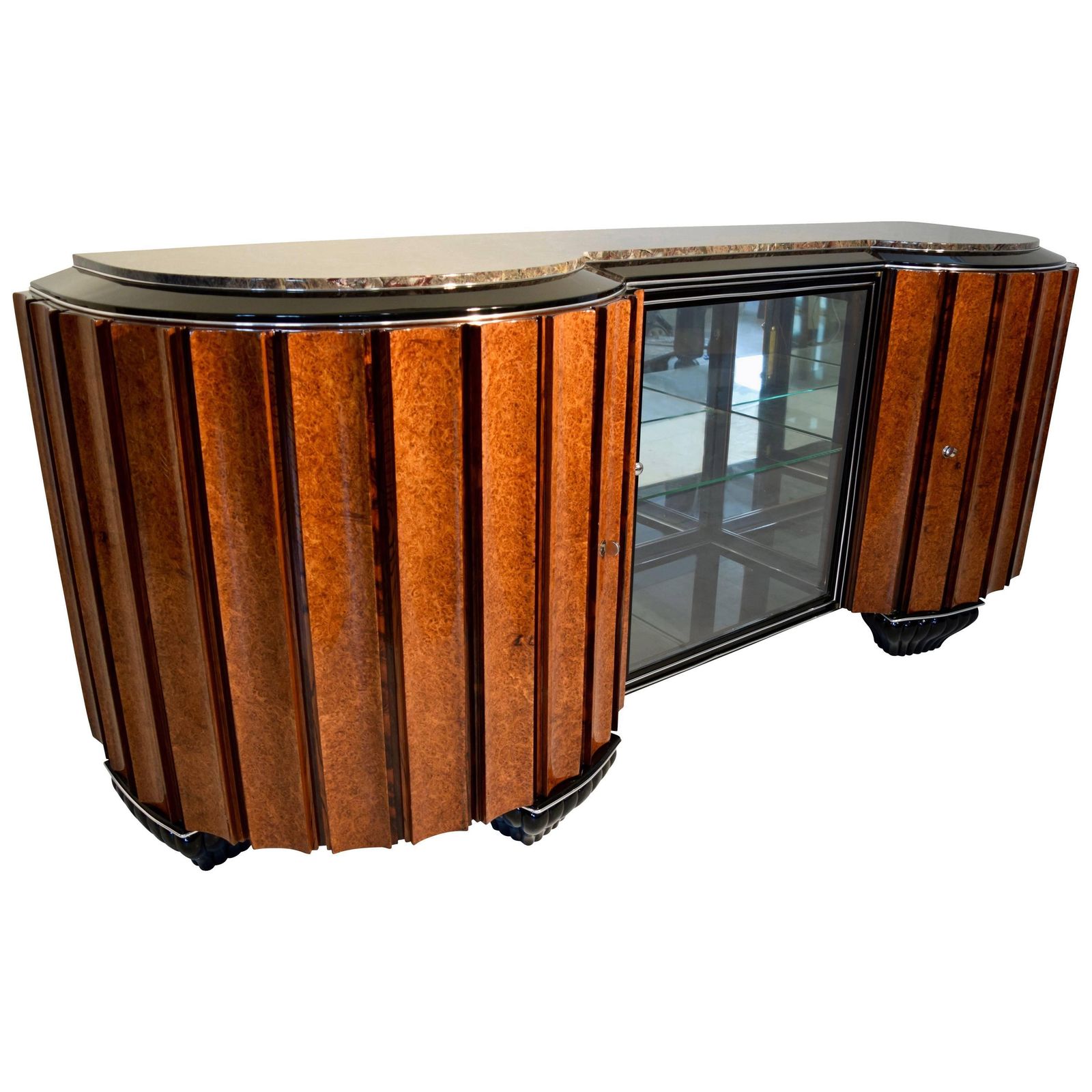 Large Art Deco Buffet, Amboyna Burl And Rosewood, Marble, Paris, Circa 1925
