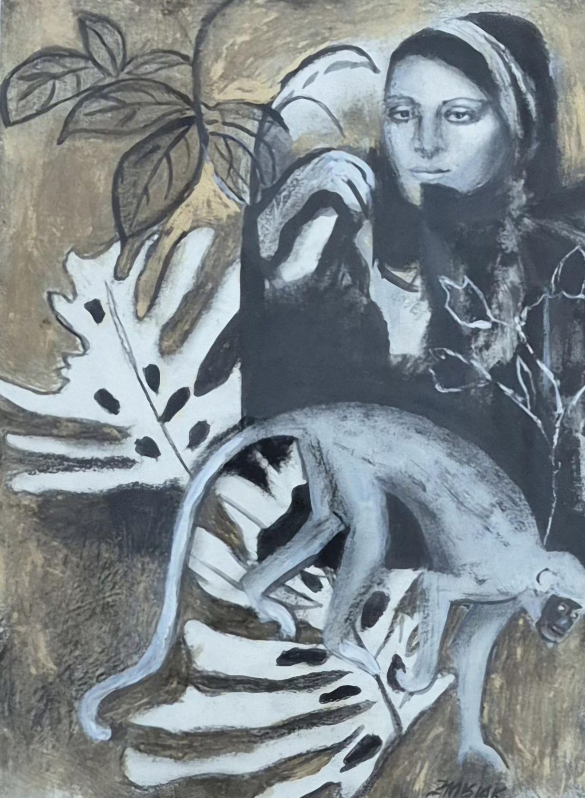 Zofia Anna Misiakwalk In The Zoo. Mixed Media Drawing, Black And White, Polish Artist2020