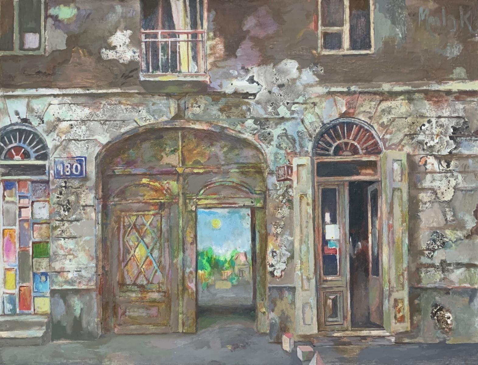 Janusz Mulaka Yard. Contemporary Figurative Oil & Acrylic Painting, Architecture, Polish Art2010