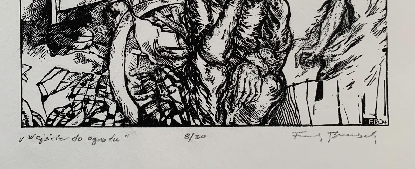 Franciszek Bunschentrance To Garden. Black And White Woodcut, Figurative, Polish Artist2004 photo for sale
