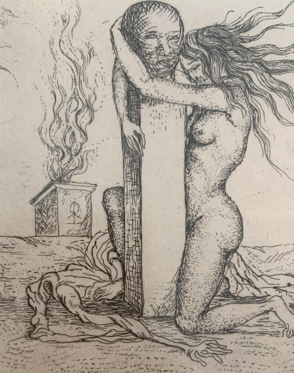 Leszek Rózgaadoration. Surrealistic Etching, Monochromatic, Minimalistic, Polish Art1970 photo furniture