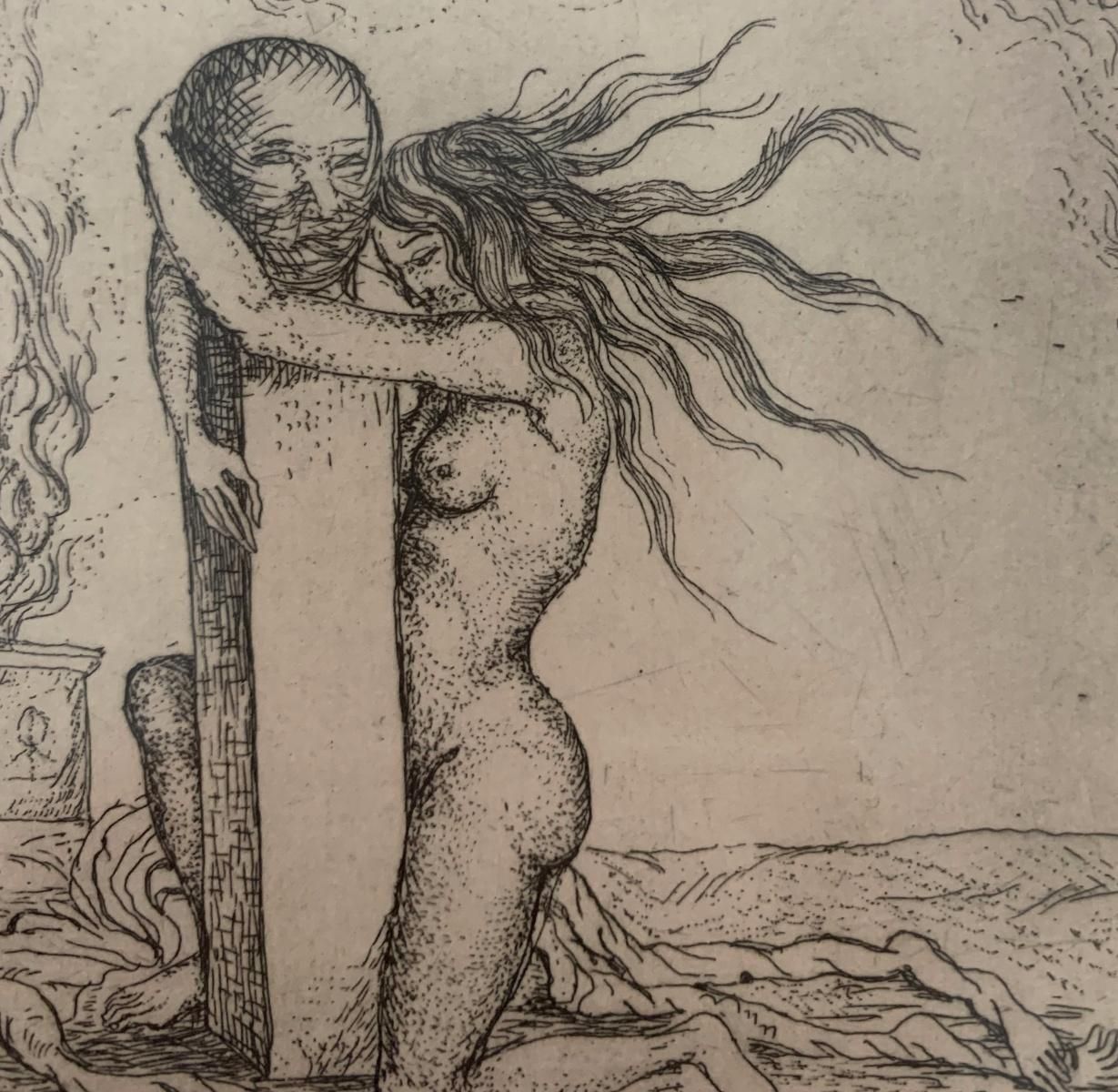 Leszek Rózgaadoration. Surrealistic Etching, Monochromatic, Minimalistic, Polish Art1970 photo for sale
