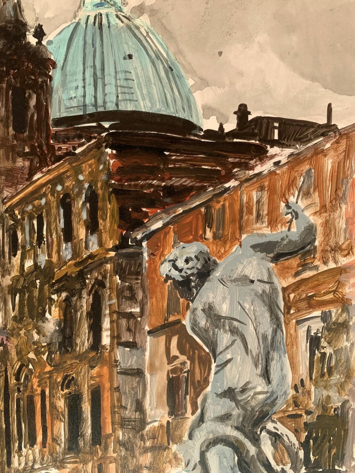 Włodzimierz Karczmarzykrome, Navona Square. Acrylic On Paper, Architecture, Classic, Polish Artist1989 photo Art