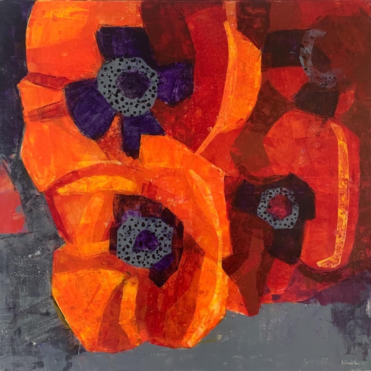 Anna Masiul Gozdeckaorange Poppies. Contemporary Abstract & Figurative Painting Acrylic, Polish Art2023