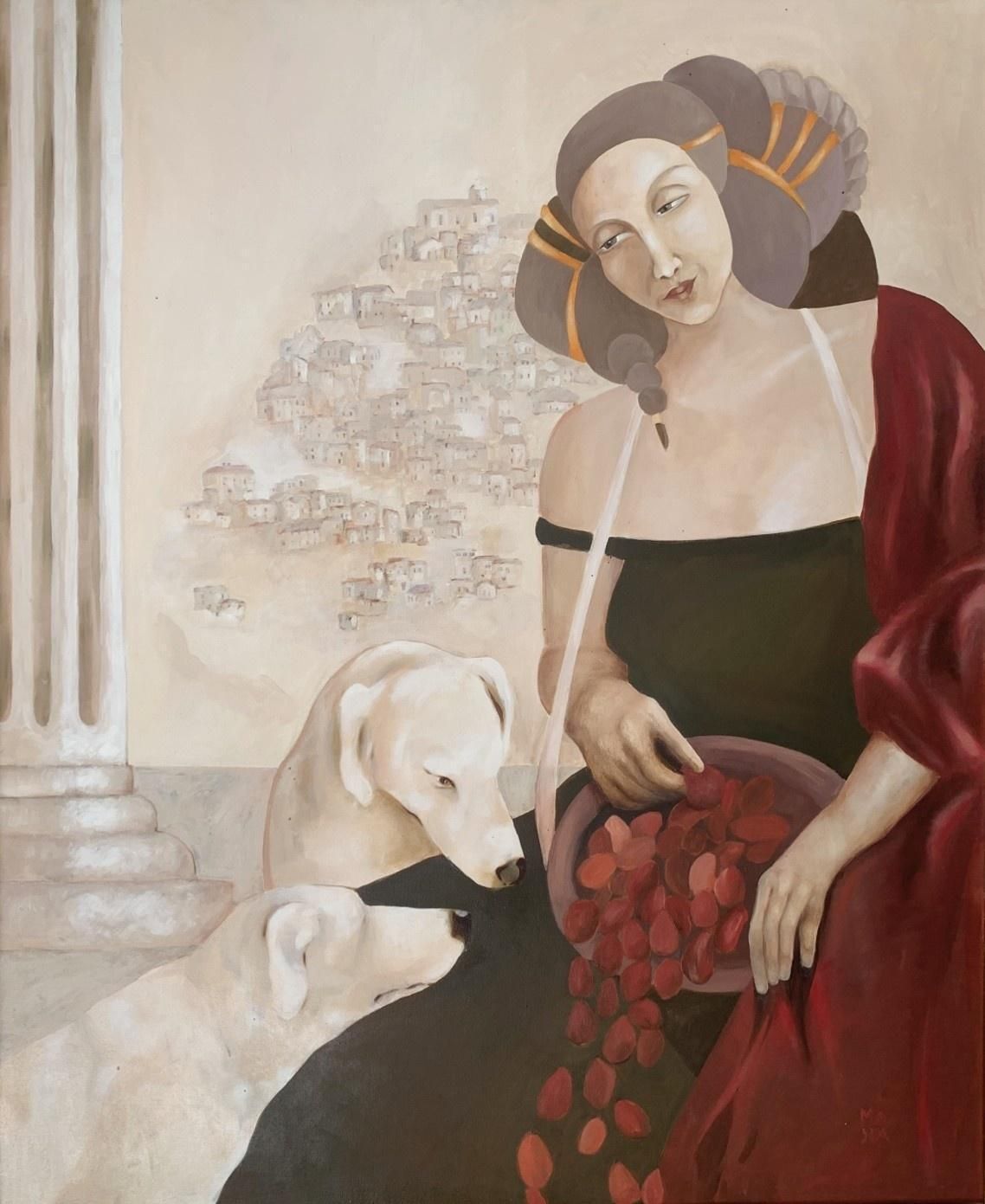 Gocha Stankiewiczwhite Dogs. Contemporary Figurative Oil On Canvas Painting, Polish Artist2003