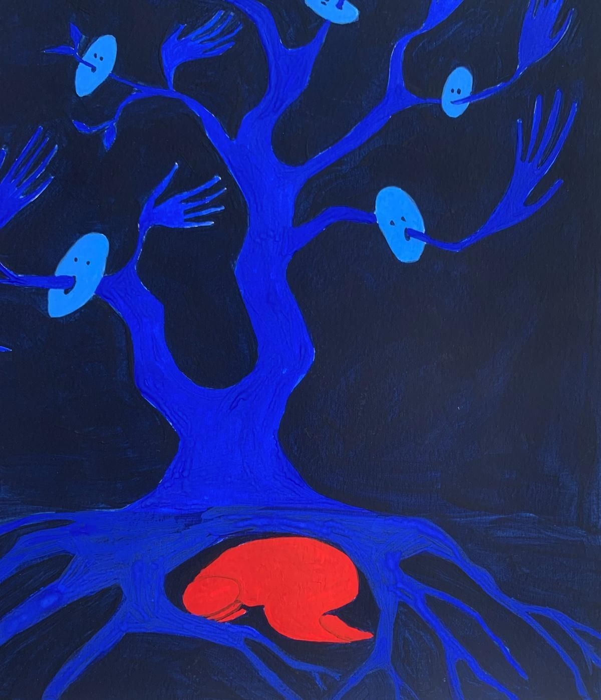 Waleria Matelskaa Shelter. Figurative Painting On Paper, Young Art, Vibrant, European Art2024 photo for sale