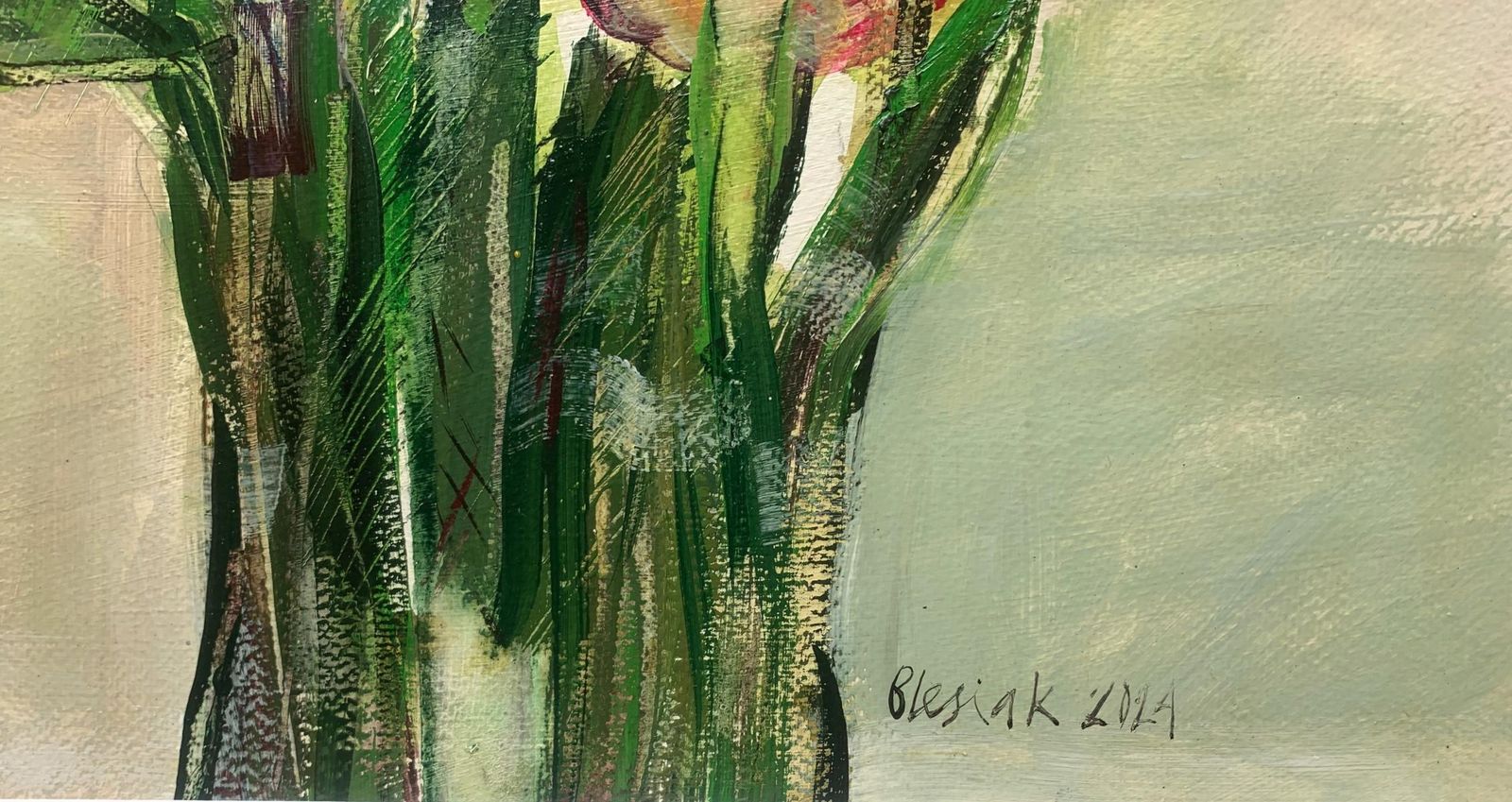 Bożena Lesiaktulips. Gouache Painting, Abstract, Figurative, Flowers, Polish Art2024 photo furniture