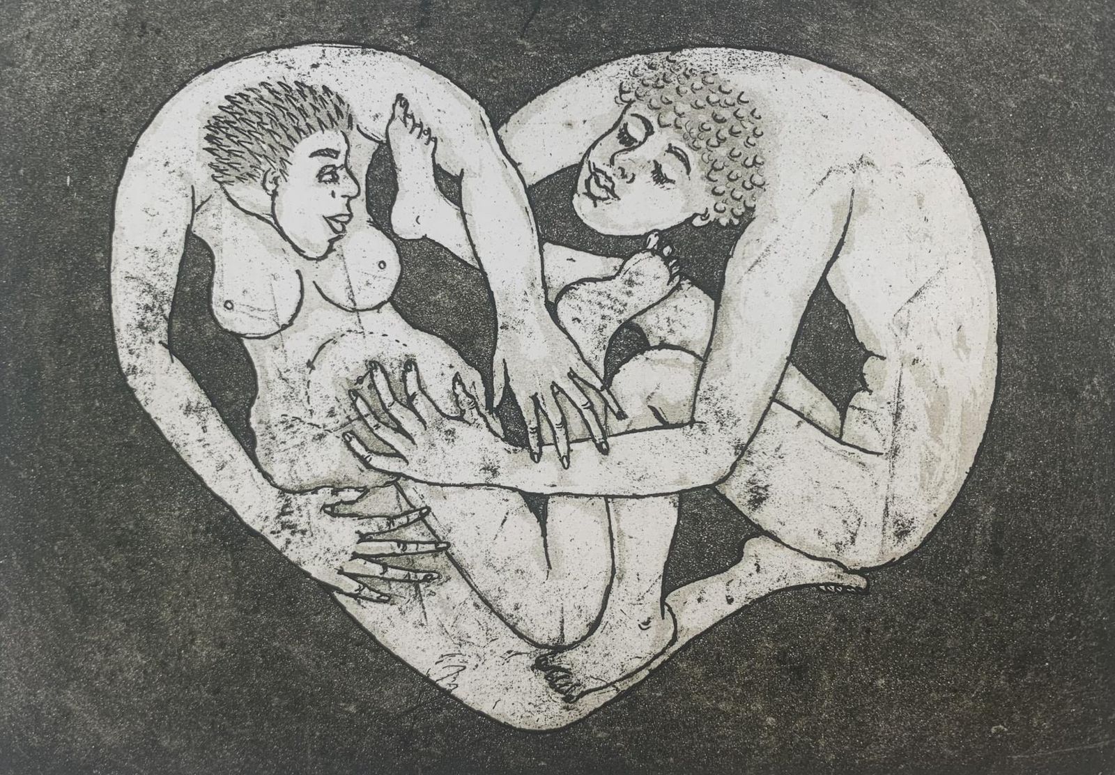 Czeslaw Tumielewiczin A Heart. Figurative Etching Print, Black & White, Nude, Romantic, Polish Art2007