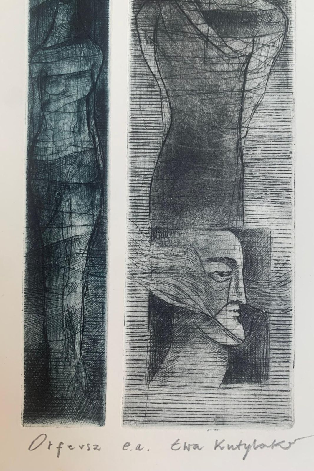 Ewa Kutylakorpheus. Drypoint Print, Black & White, Blue, Polish Artist2004 photo Art