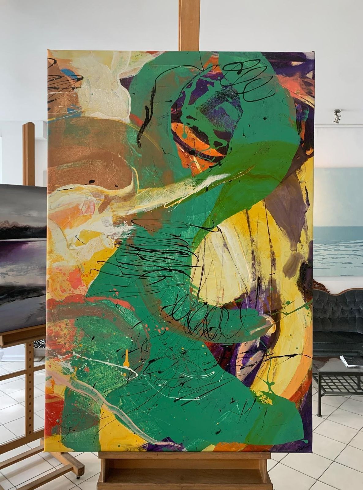 Monika Rossaabstraction. Contemporary Abstract Oil Painting, Colorful, Dynamic, Polish Art2023 photo furniture