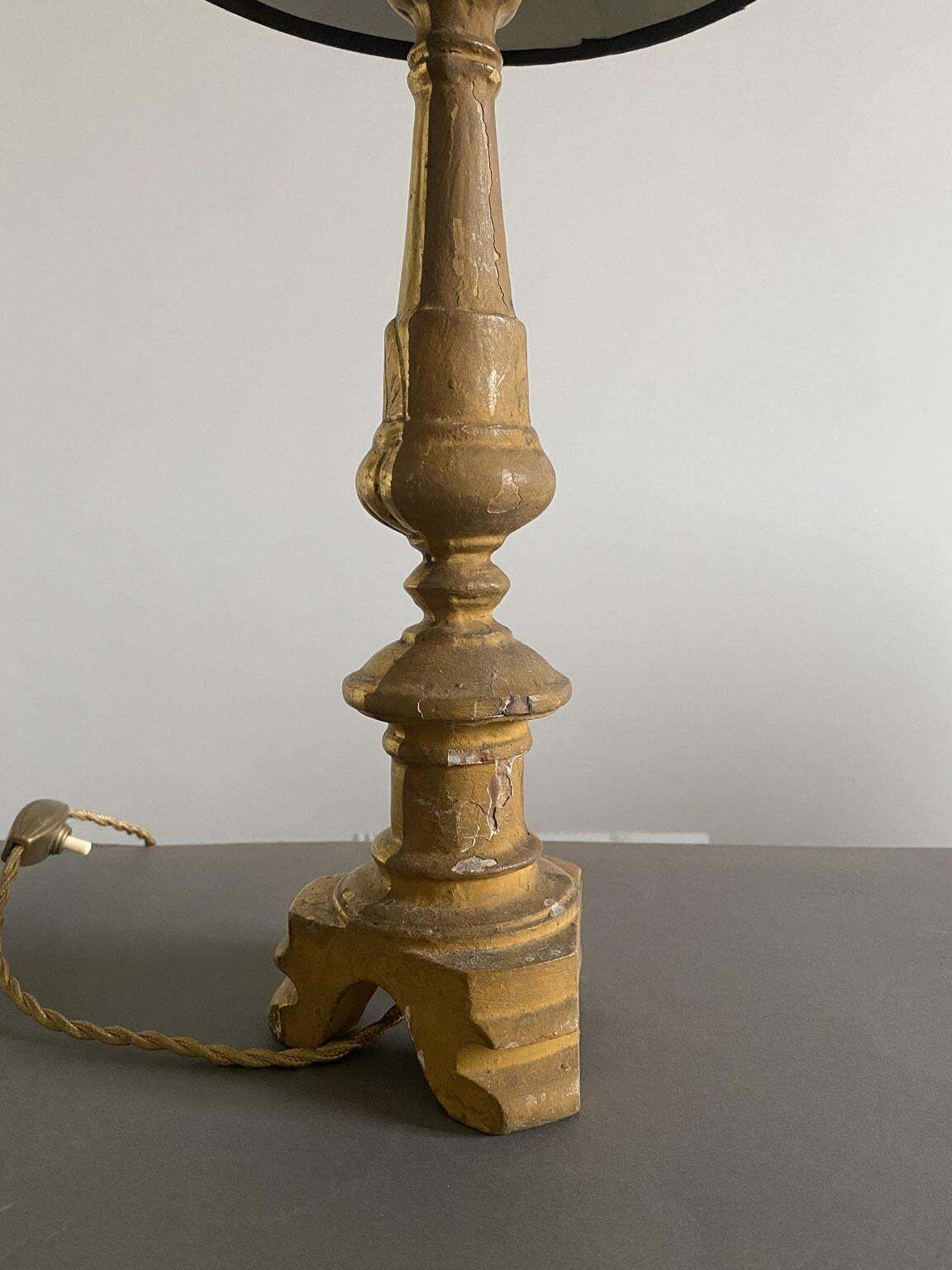 Italy Late 19th Century Pair Baroque Gilded Wooden Table Lamps photo buy