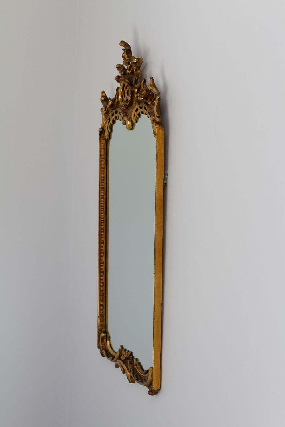 photo for sale Antique Italian Rococo Style Carved Giltwood Mirror, Late 19th Century.