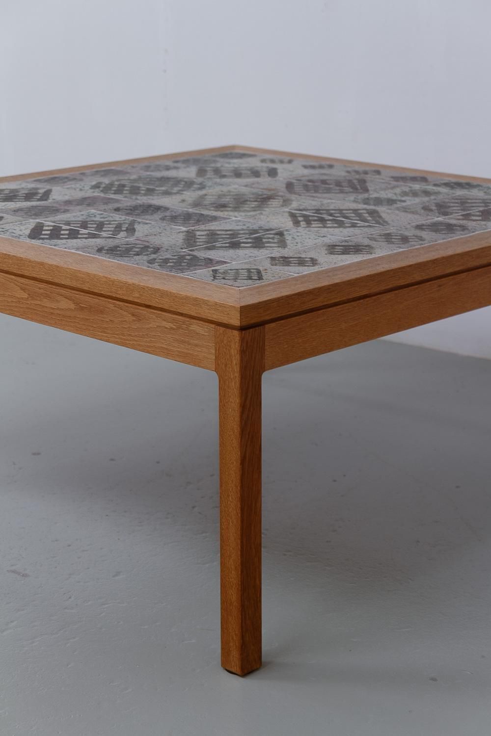 photo vintage Danish Oak And Tile Coffee Table By Tue Poulsen, 1960s.